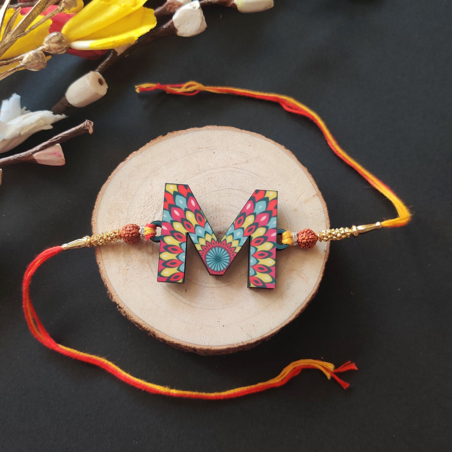 Indianvibez Alphabet M Wooden Rakhi - Kids Rakhi - Swadesiicart