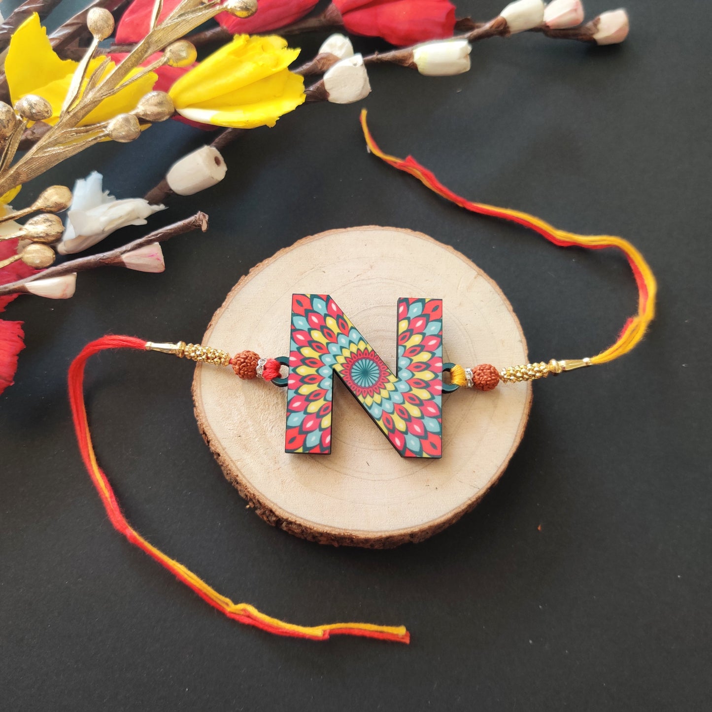Indianvibez Alphabet N Wooden Rakhi - Kids Rakhi - Swadesiicart