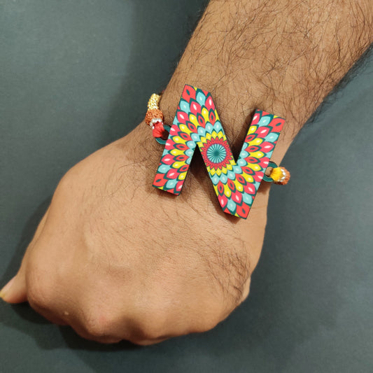 Indianvibez Alphabet N Wooden Rakhi - Kids Rakhi - Swadesiicart