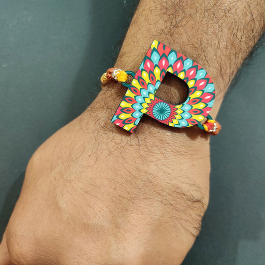 Indianvibez Alphabet P Wooden Rakhi - Kids Rakhi - Swadesiicart