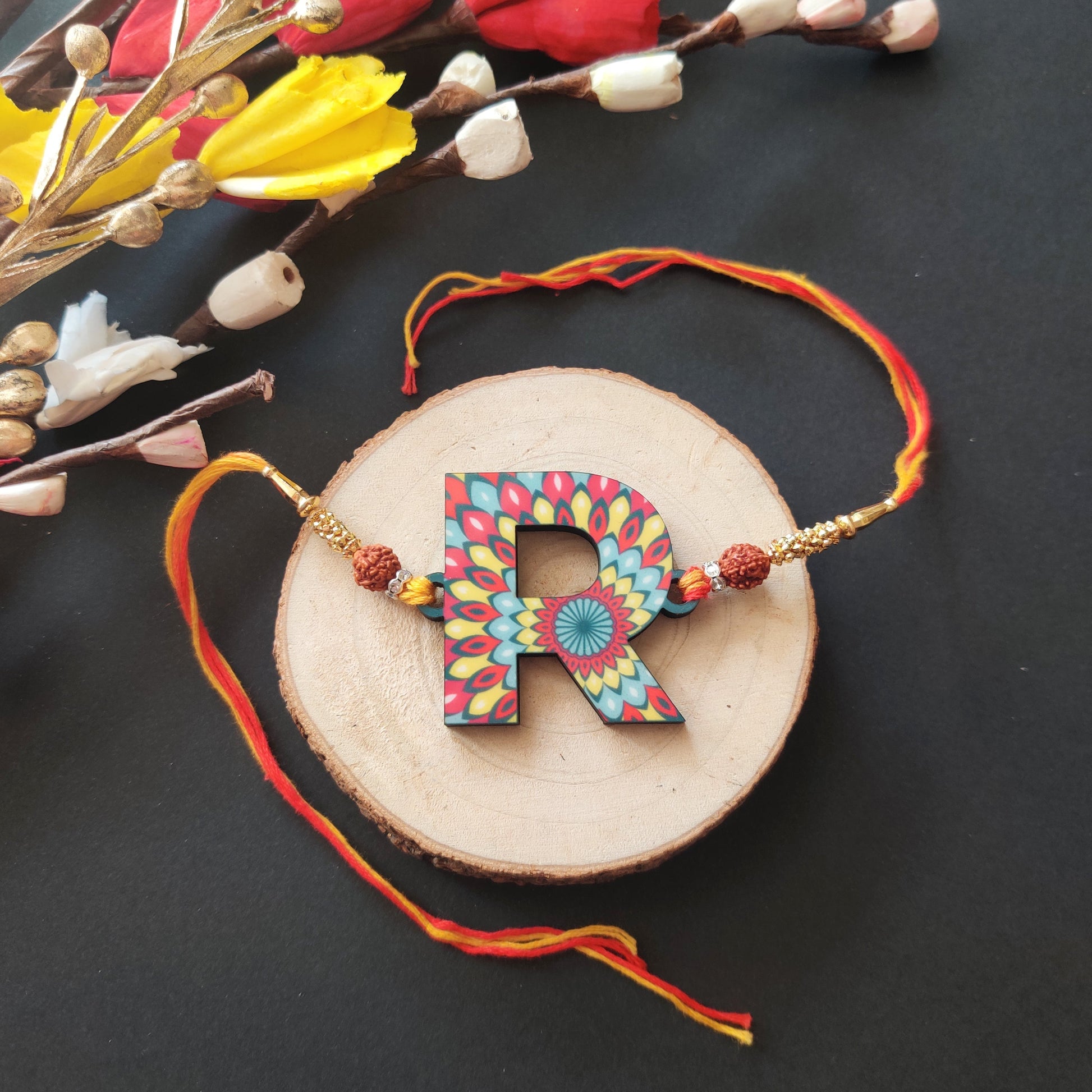 Indianvibez Alphabet R Wooden Rakhi - Kids Rakhi - Swadesiicart