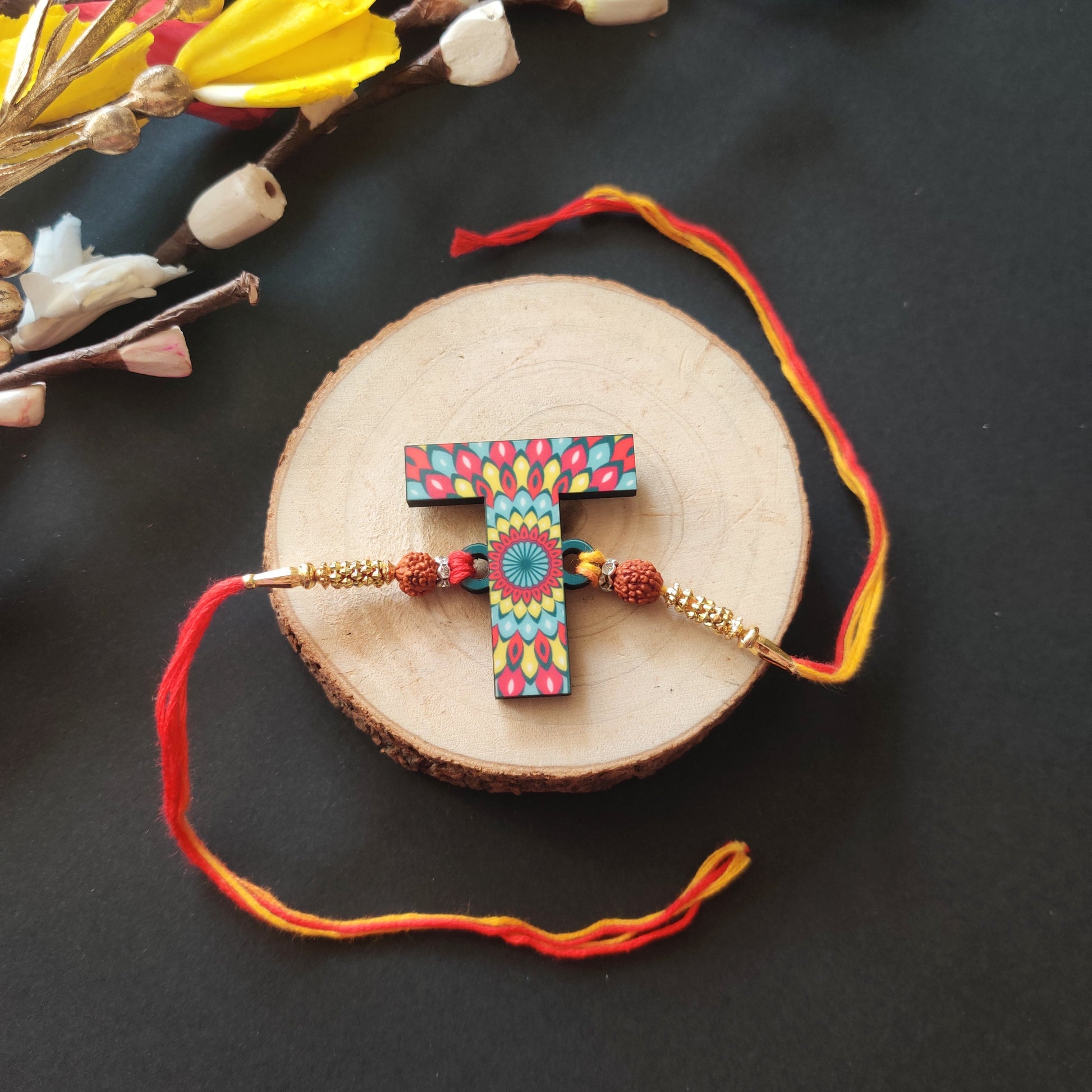 Indianvibez Alphabet T Wooden Rakhi - Kids Rakhi - Swadesiicart