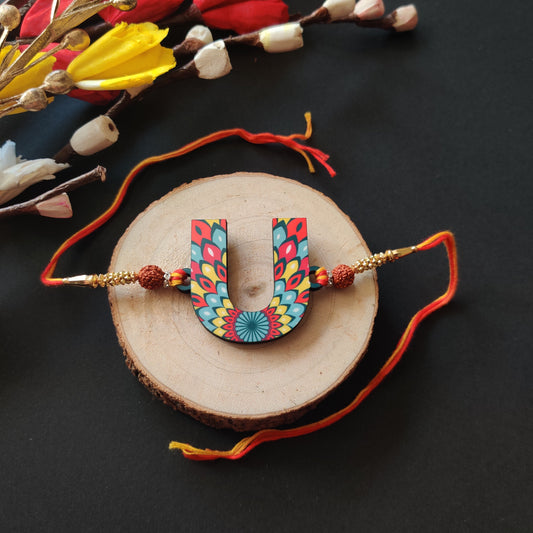 Indianvibez Alphabet U Wooden Rakhi - Kids Rakhi - Swadesiicart