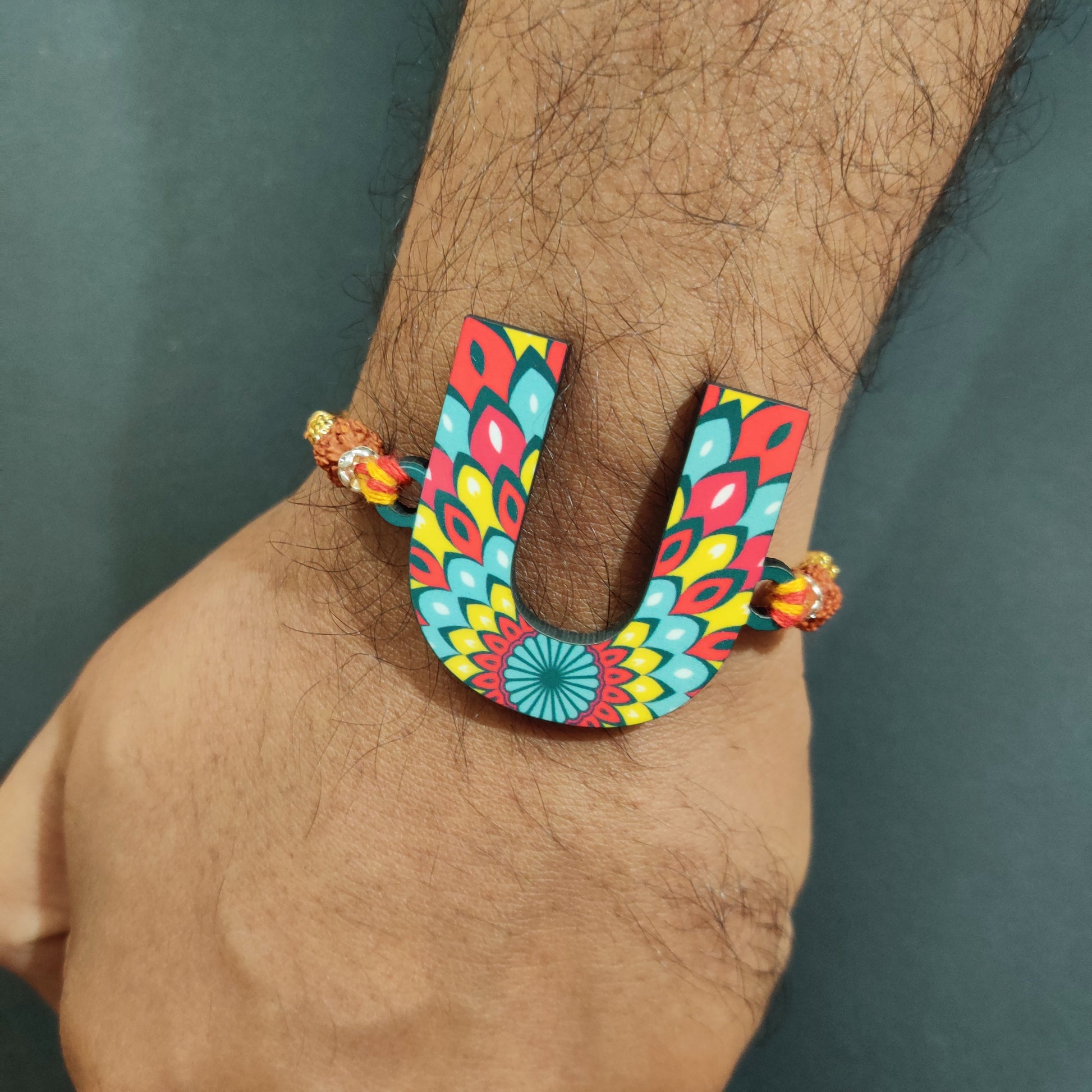 Indianvibez Alphabet U Wooden Rakhi - Kids Rakhi - Swadesiicart