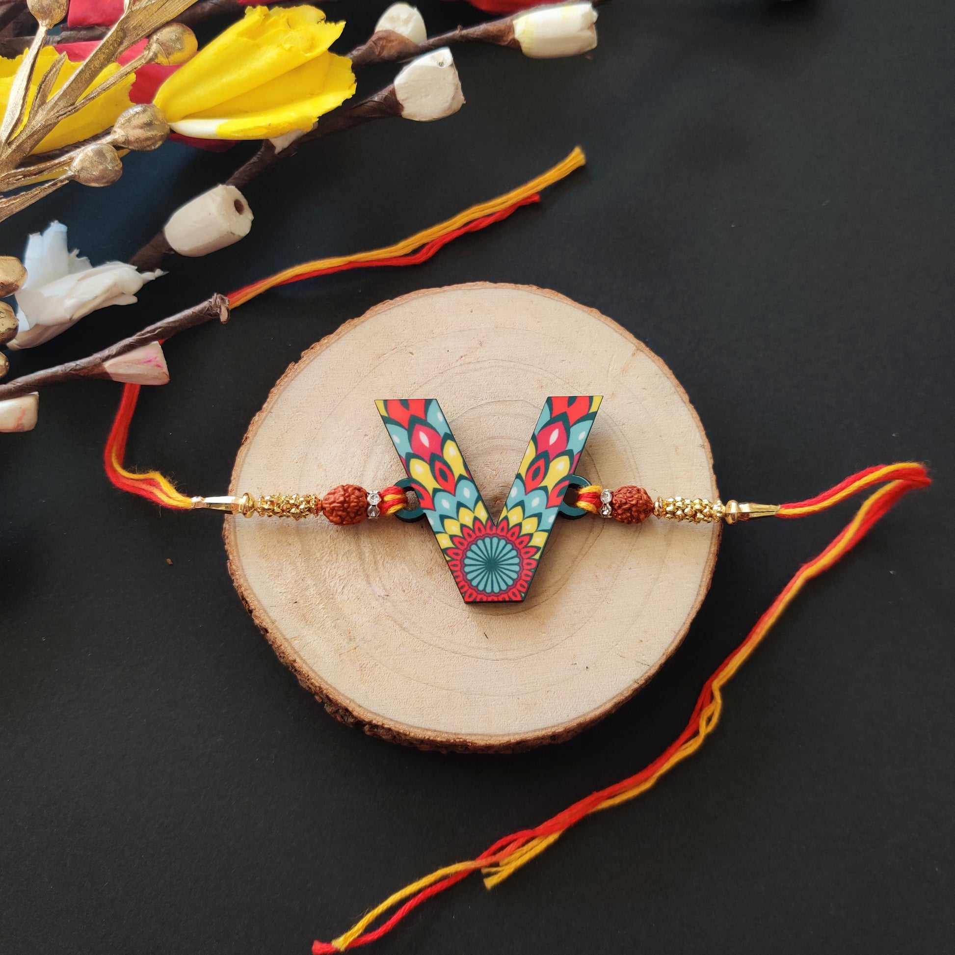 Indianvibez Alphabet V Wooden Rakhi - Kids Rakhi - Swadesiicart