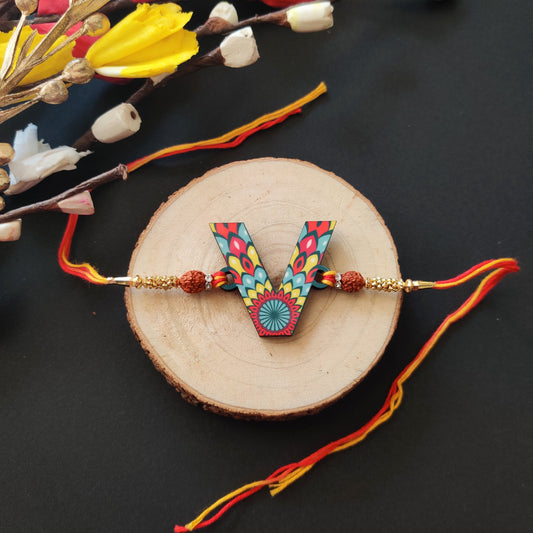 Indianvibez Alphabet V Wooden Rakhi - Kids Rakhi - Swadesiicart