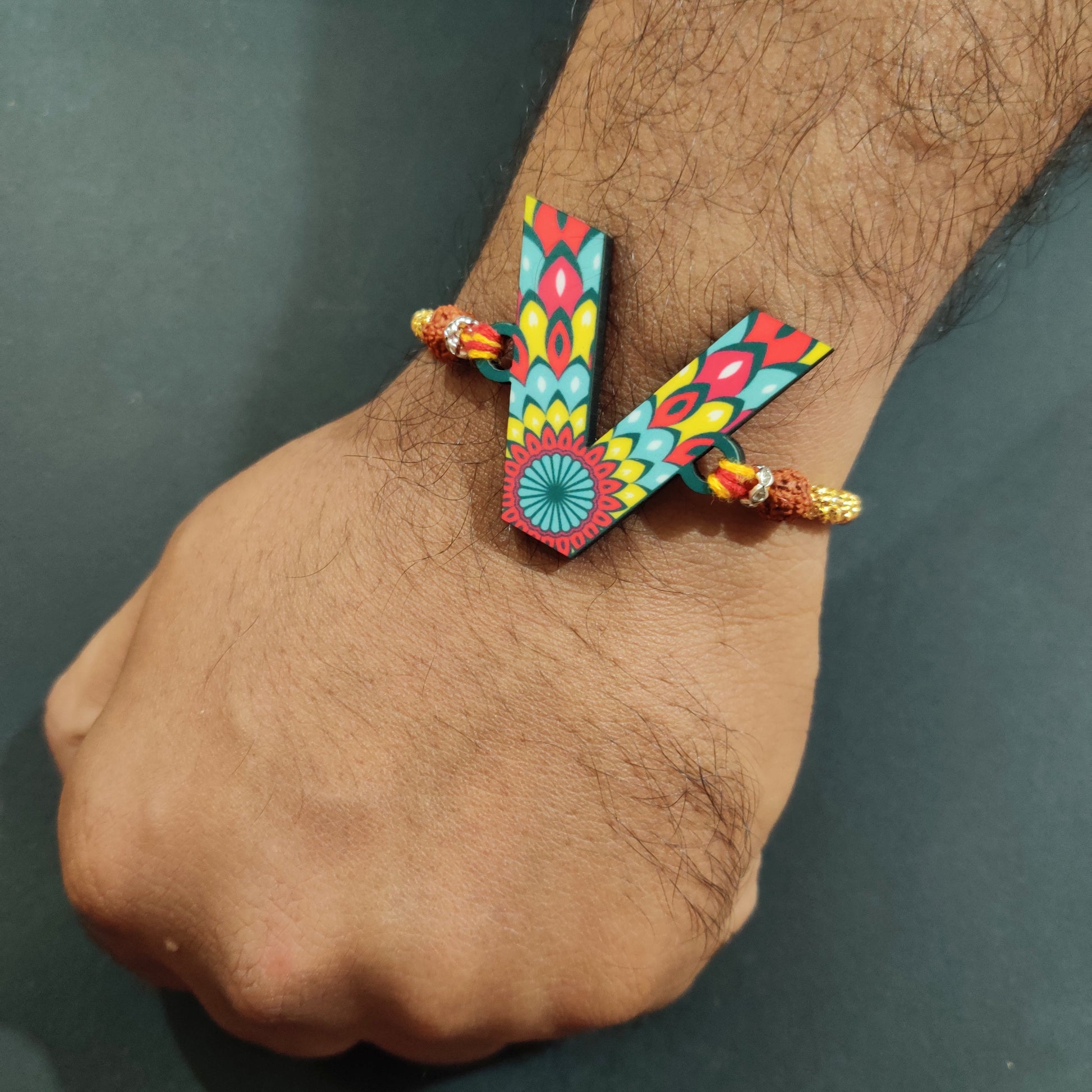 Indianvibez Alphabet V Wooden Rakhi - Kids Rakhi - Swadesiicart