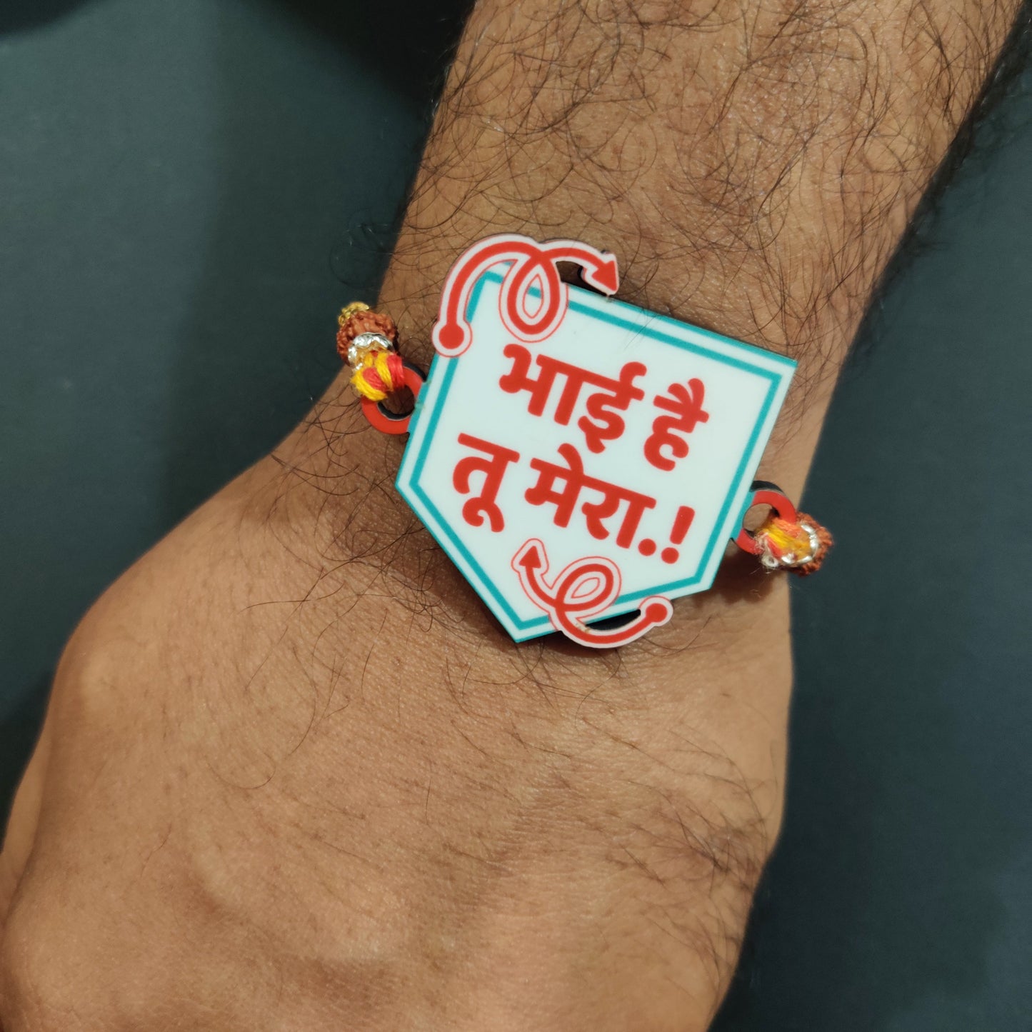 Indianvibez Bhai Hai Tu Mera Wooden Rakhi with Rudraksha, Quote Rakhi for Brother, Shop India - Kids Rakhi - Swadesiicart