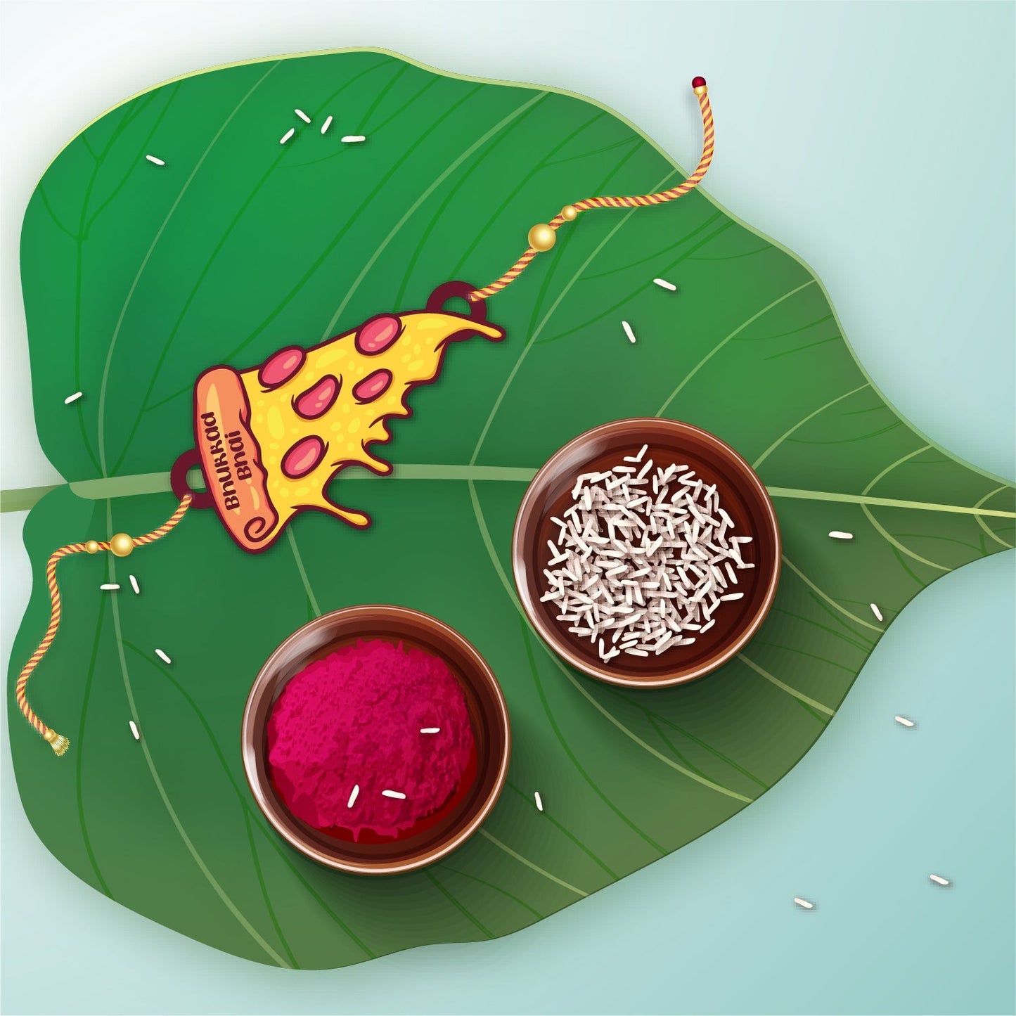 Indianvibez Bhukkad Bhai Pizza Wooden Rakhi with Rudraksha, Food Rakhi for Brother, Shop India - Kids Rakhi - Swadesiicart
