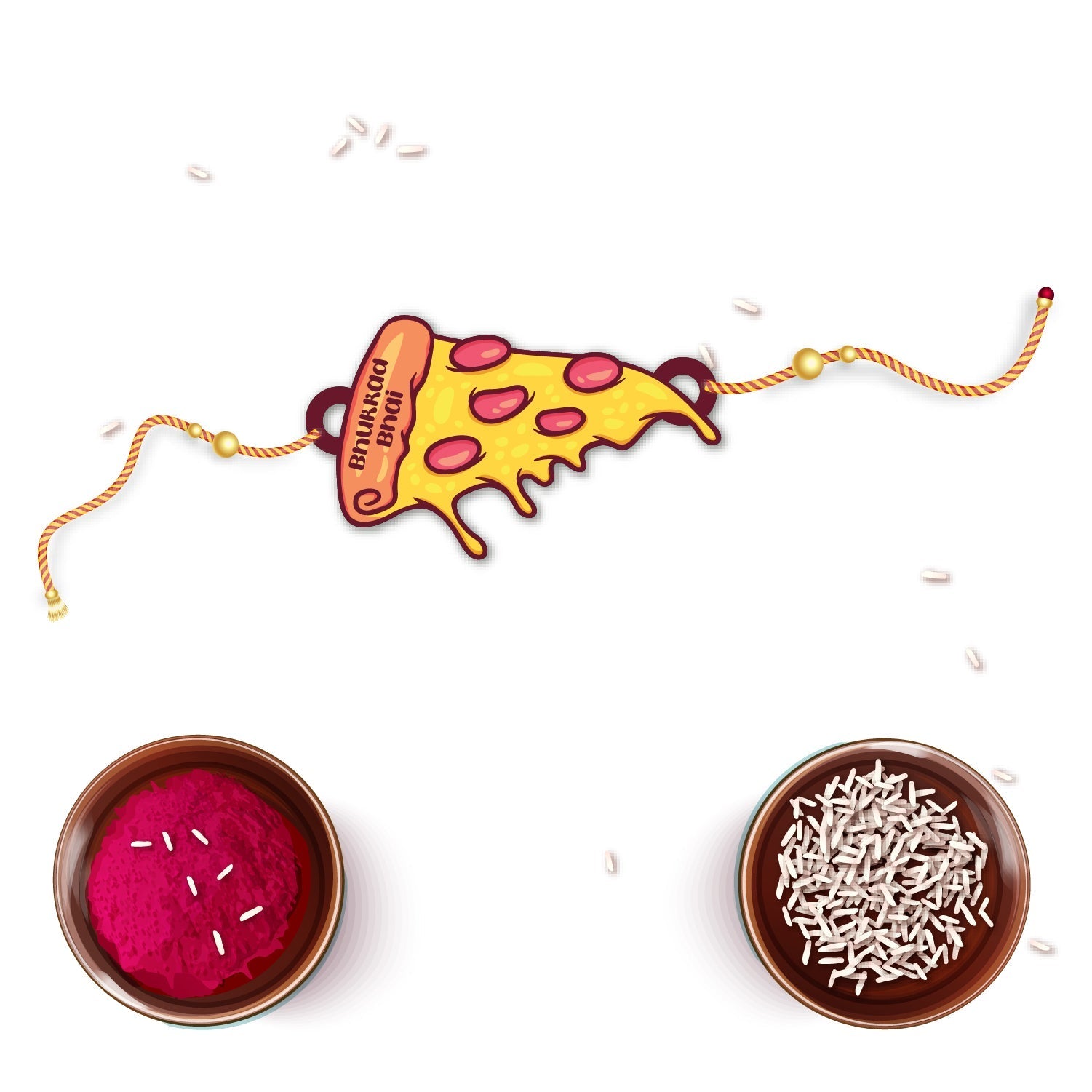 Indianvibez Bhukkad Bhai Pizza Wooden Rakhi with Rudraksha, Food Rakhi for Brother, Shop India - Kids Rakhi - Swadesiicart