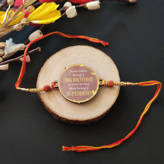 Indianvibez Big Brother Superhero Wooden Rakhi with Rudraksha, Unique Rakhi for Bhaiya, Shop India - Kids Rakhi - Swadesiicart