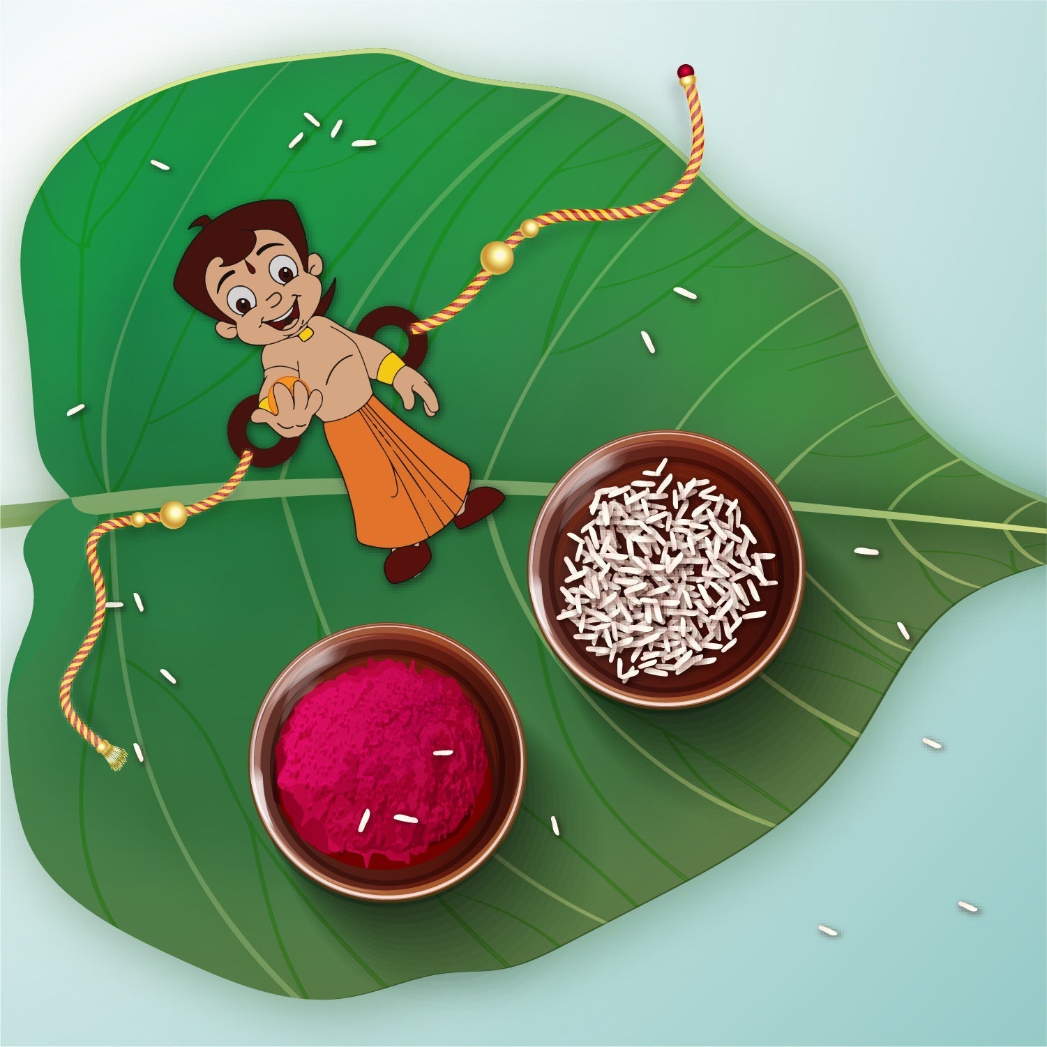 Indianvibez Chota Bheem Wooden Rakhi with Rudraksha, Cartoon Rakhi for Bro, Shop India - Kids Rakhi - Swadesiicart