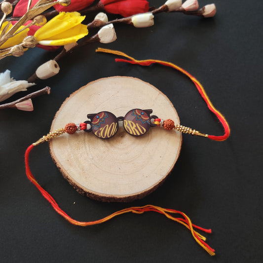 Indianvibez Cool Bro Wooden Rakhi with Rudraksha, Trendy Rakhi for Brother, Shop India - Kids Rakhi - Swadesiicart