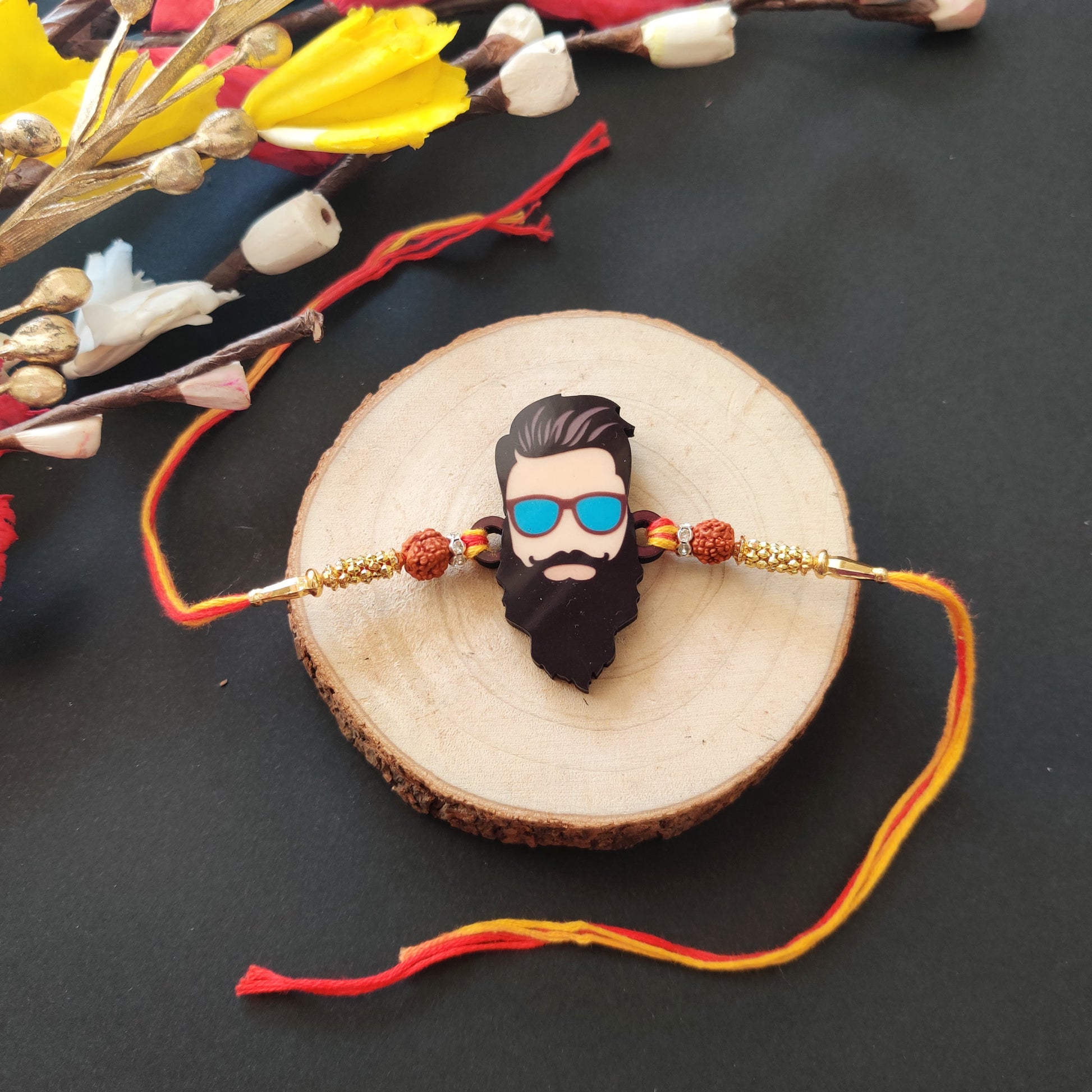 Indianvibez Dashing Bhai Wooden Rakhi with Rudraksha, Stylish Rakhi for Brother, Shop India - Kids Rakhi - Swadesiicart