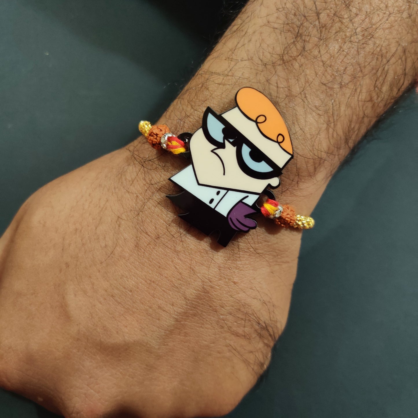 Indianvibez Dexter Wooden Rakhi with Rudraksha, Cartoon Rakhi for Bro, Shop India - Kids Rakhi - Swadesiicart