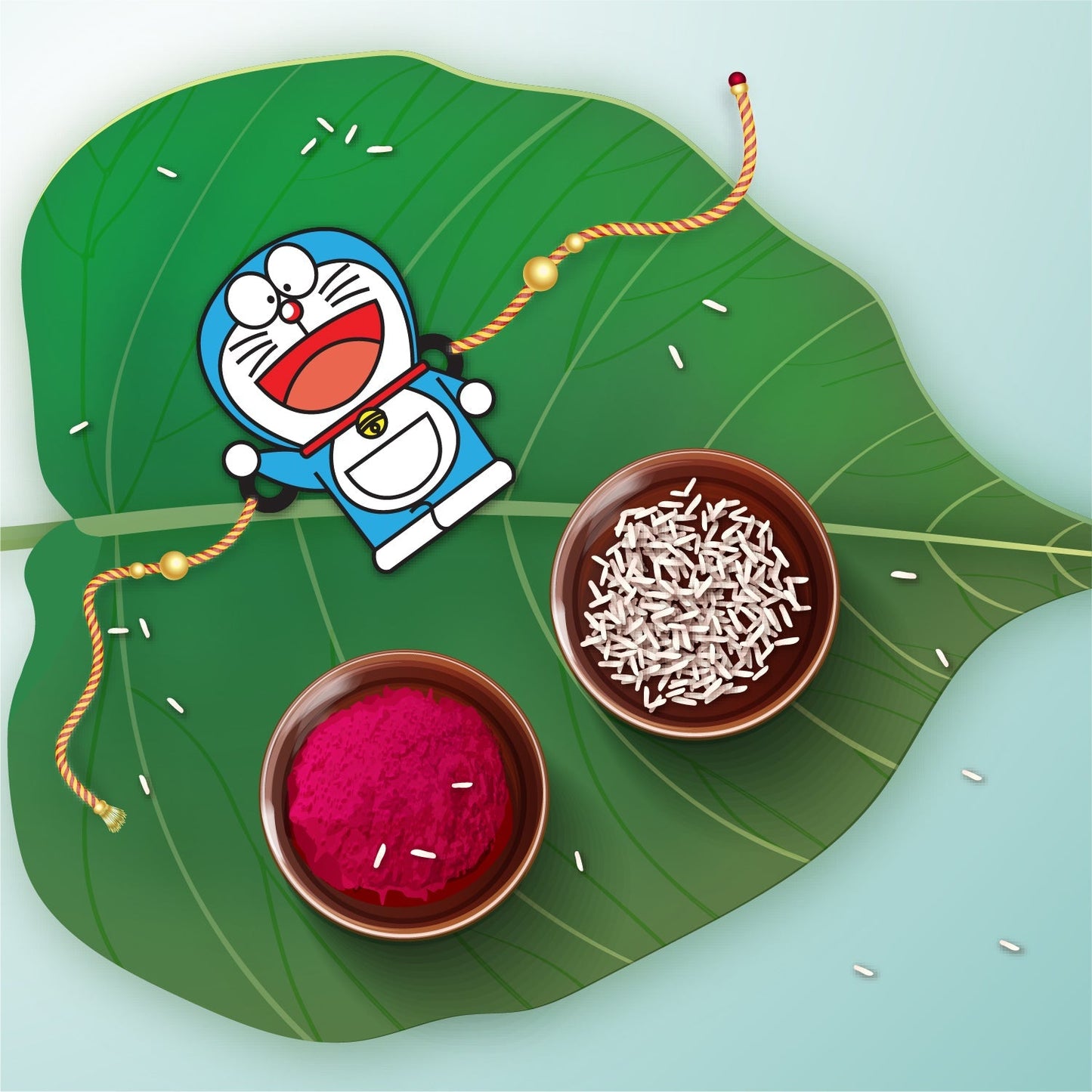 Indianvibez Doraemon Wooden Rakhi with Rudraksha, Cartoon Rakhi for Bro, Shop India - Kids Rakhi - Swadesiicart