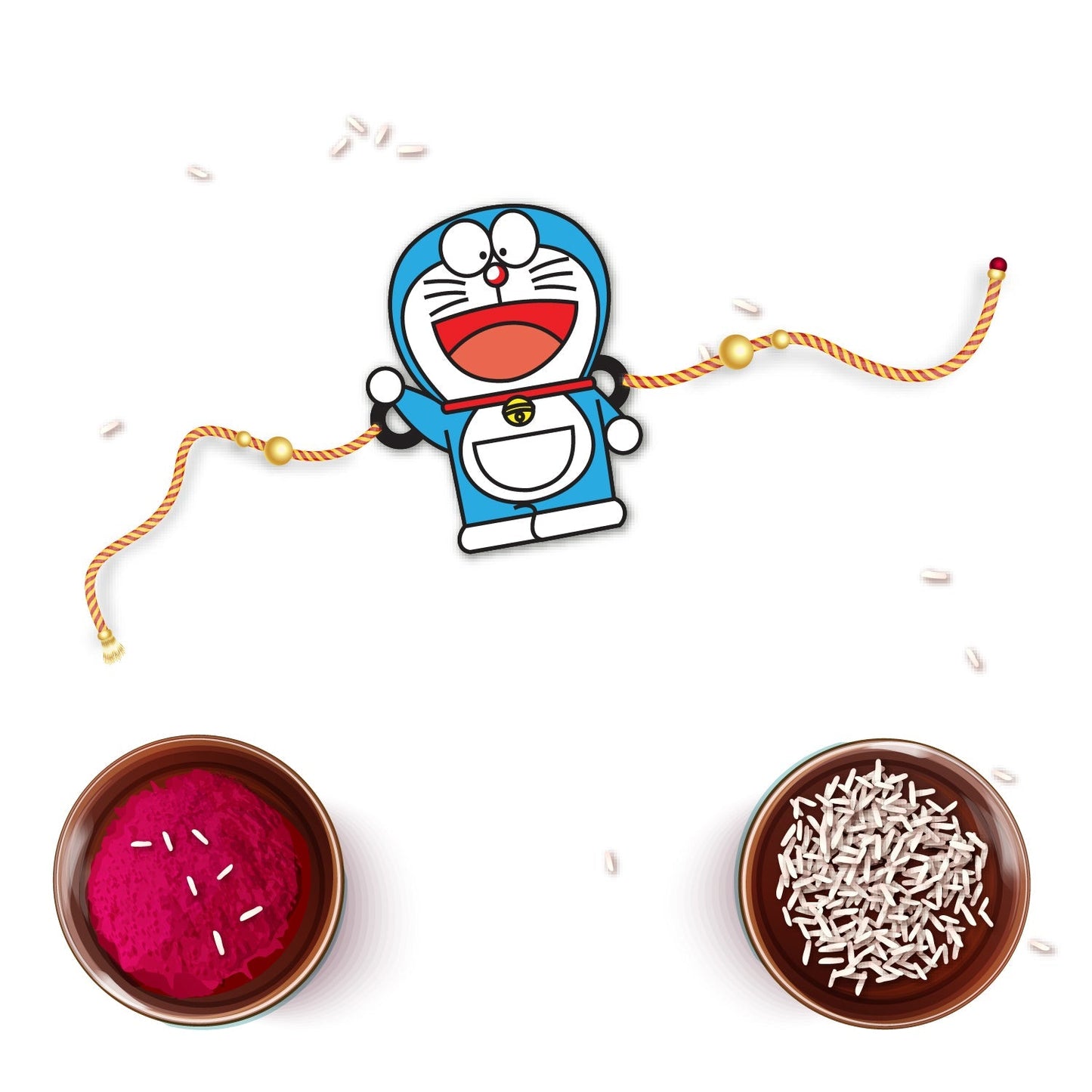 Indianvibez Doraemon Wooden Rakhi with Rudraksha, Cartoon Rakhi for Bro, Shop India - Kids Rakhi - Swadesiicart