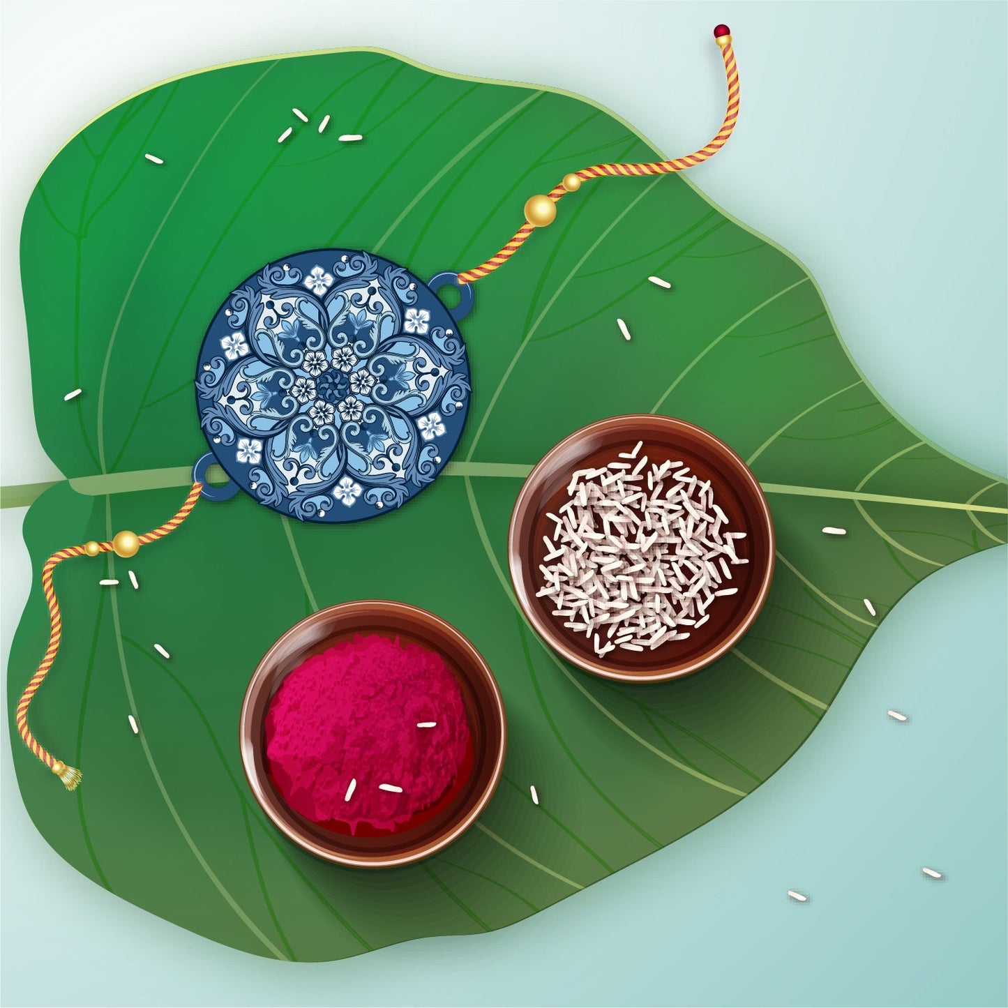 Indianvibez Ethnic Mandala Wooden Rakhi with Rudraksha, Divine Rakhi for Brother| - Kids Rakhi - Swadesiicart