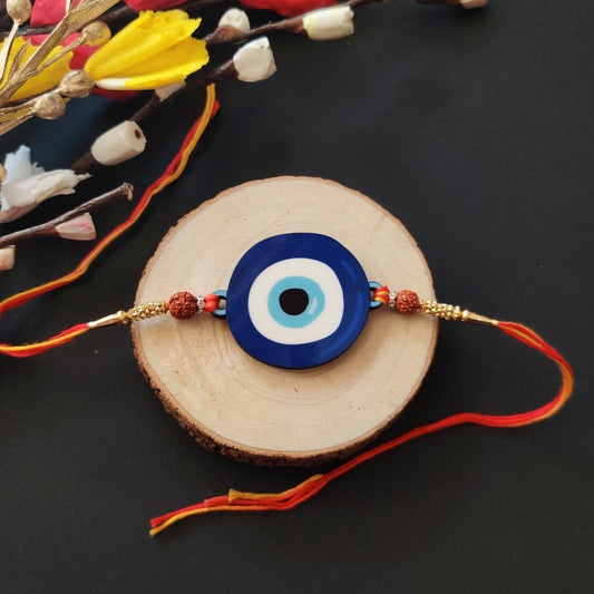 Indianvibez Evil Eye Rakhi with Rudraksha Thread, Rakhi for Brother - Kids Rakhi - Swadesiicart