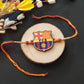 Indianvibez FC Barcelona Wooden Rakhi with Rudraksha, Barca Rakhi for Bro, Shop India - Kids Rakhi - Swadesiicart