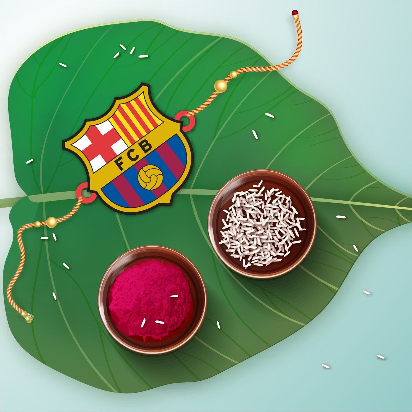 Indianvibez FC Barcelona Wooden Rakhi with Rudraksha, Barca Rakhi for Bro, Shop India - Kids Rakhi - Swadesiicart