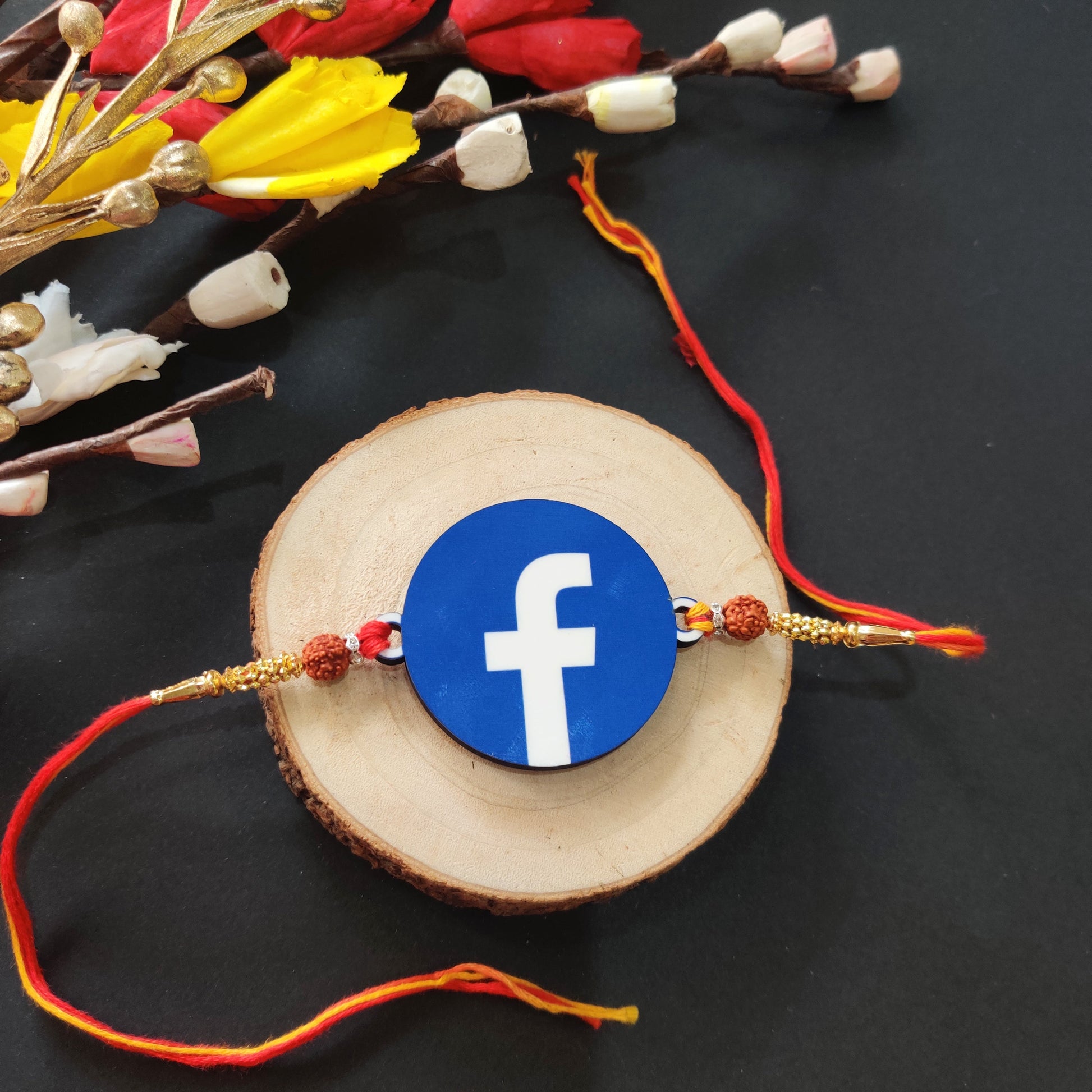 Indianvibez Facebook Wooden Rakhi with Rudraksha, Social Media Rakhi for Bro, Shop India - Kids Rakhi - Swadesiicart