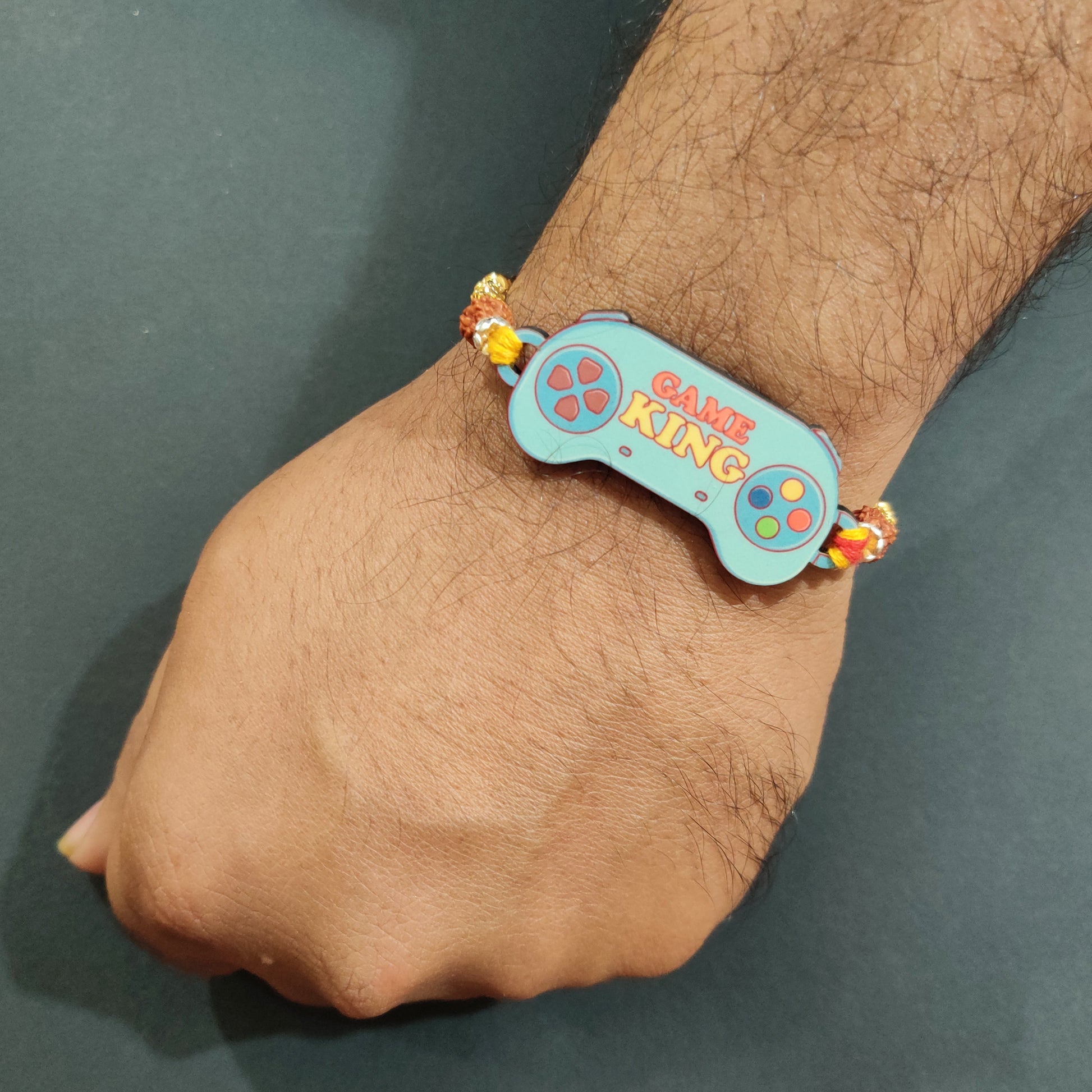 Indianvibez Gamer King Bhai Wooden Rakhi with Rudraksha, Gaming Rakhi for Bro, Shop India - Kids Rakhi - Swadesiicart