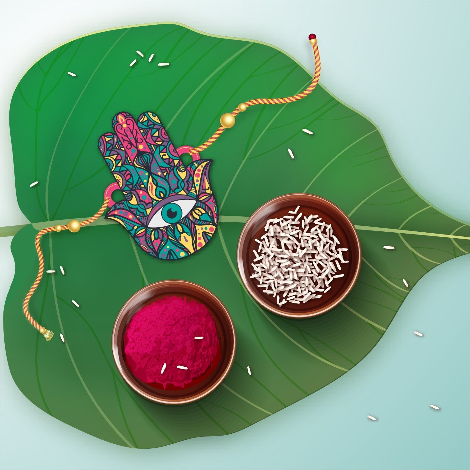 Indianvibez Protective Hamsa Rakhi, Wooden Rakhi with Rudraksha Thread - Kids Rakhi - Swadesiicart