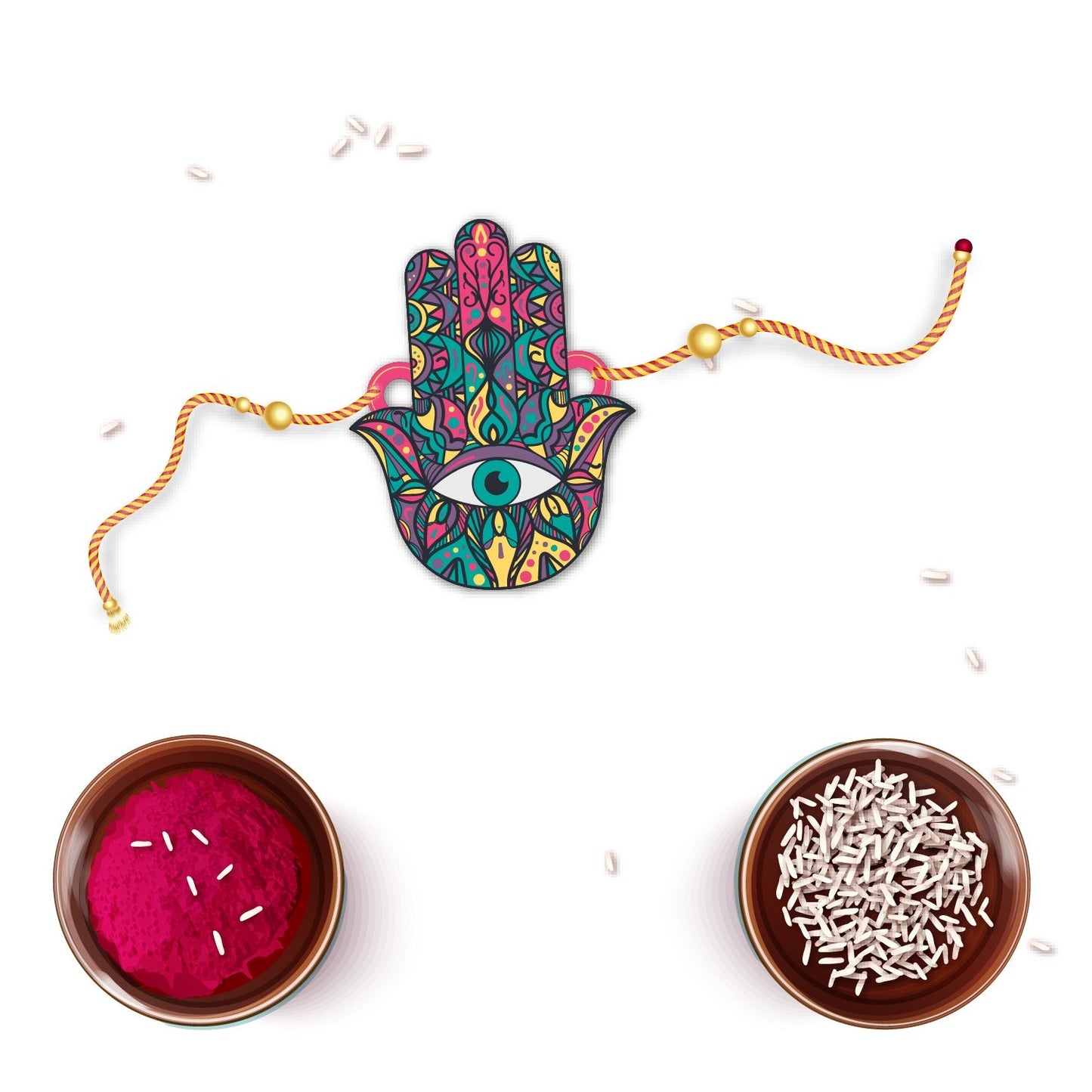 Indianvibez Protective Hamsa Rakhi, Wooden Rakhi with Rudraksha Thread - Kids Rakhi - Swadesiicart