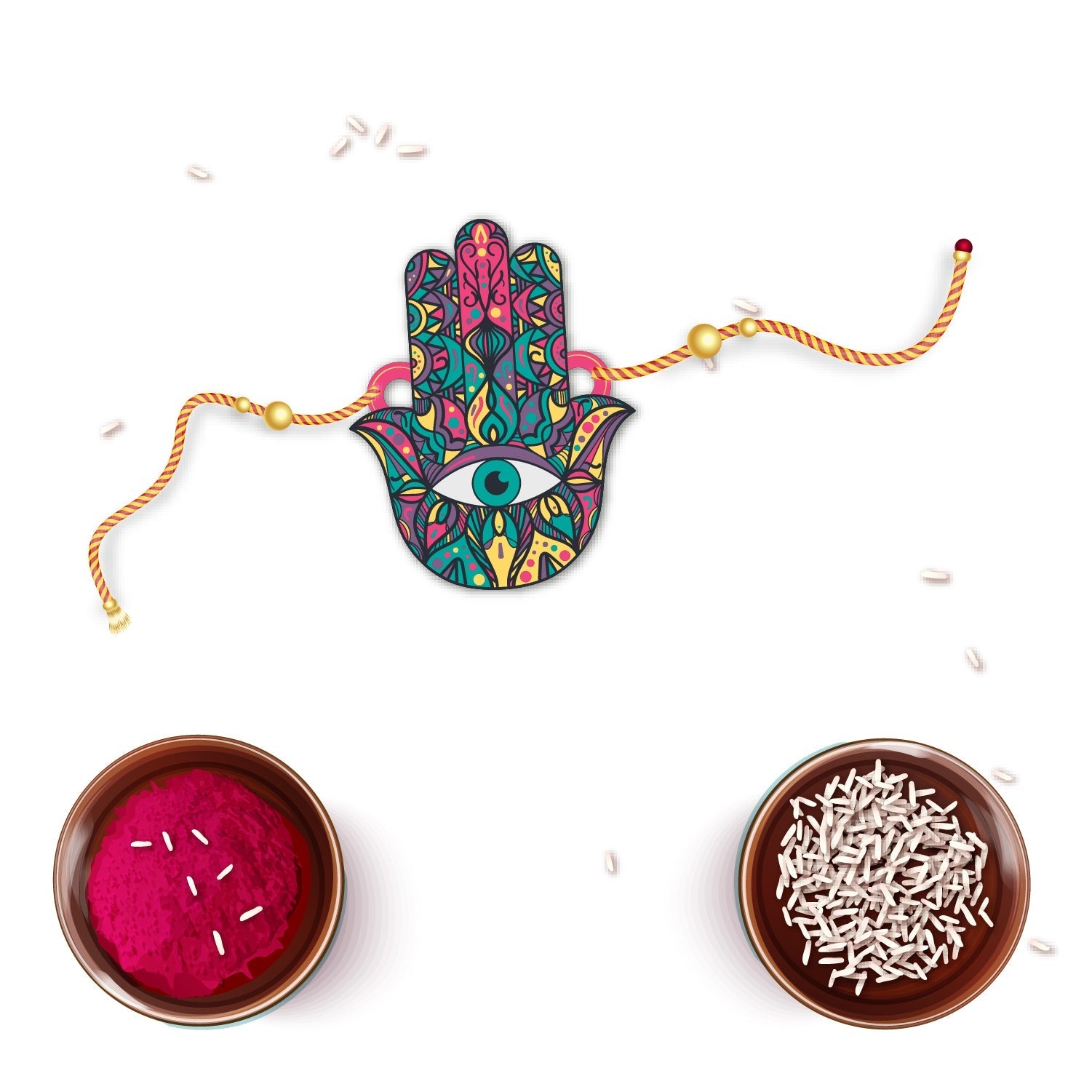 Indianvibez Protective Hamsa Rakhi, Wooden Rakhi with Rudraksha Thread - Kids Rakhi - Swadesiicart
