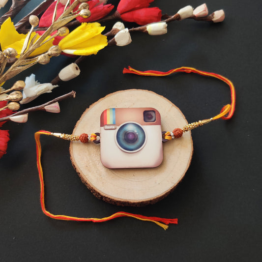 Indianvibez Insta Wala Bhai Wooden Rakhi with Rudraksha, Instagram Rakhi for Bro, Shop India - Kids Rakhi - Swadesiicart