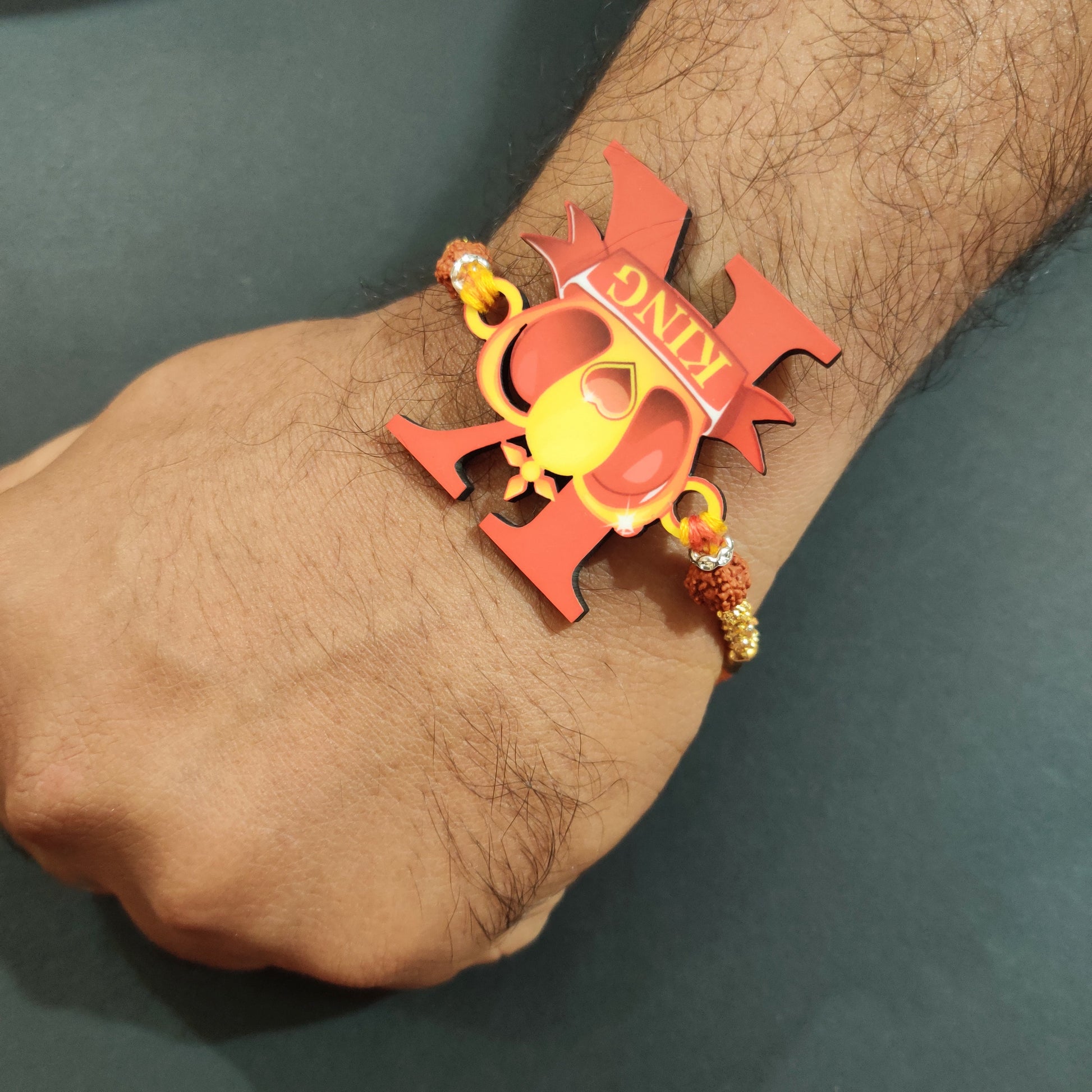 Indianvibez Royal King Bhai Wooden Rakhi, Rudraksha Rakhi for Brother - Kids Rakhi - Swadesiicart