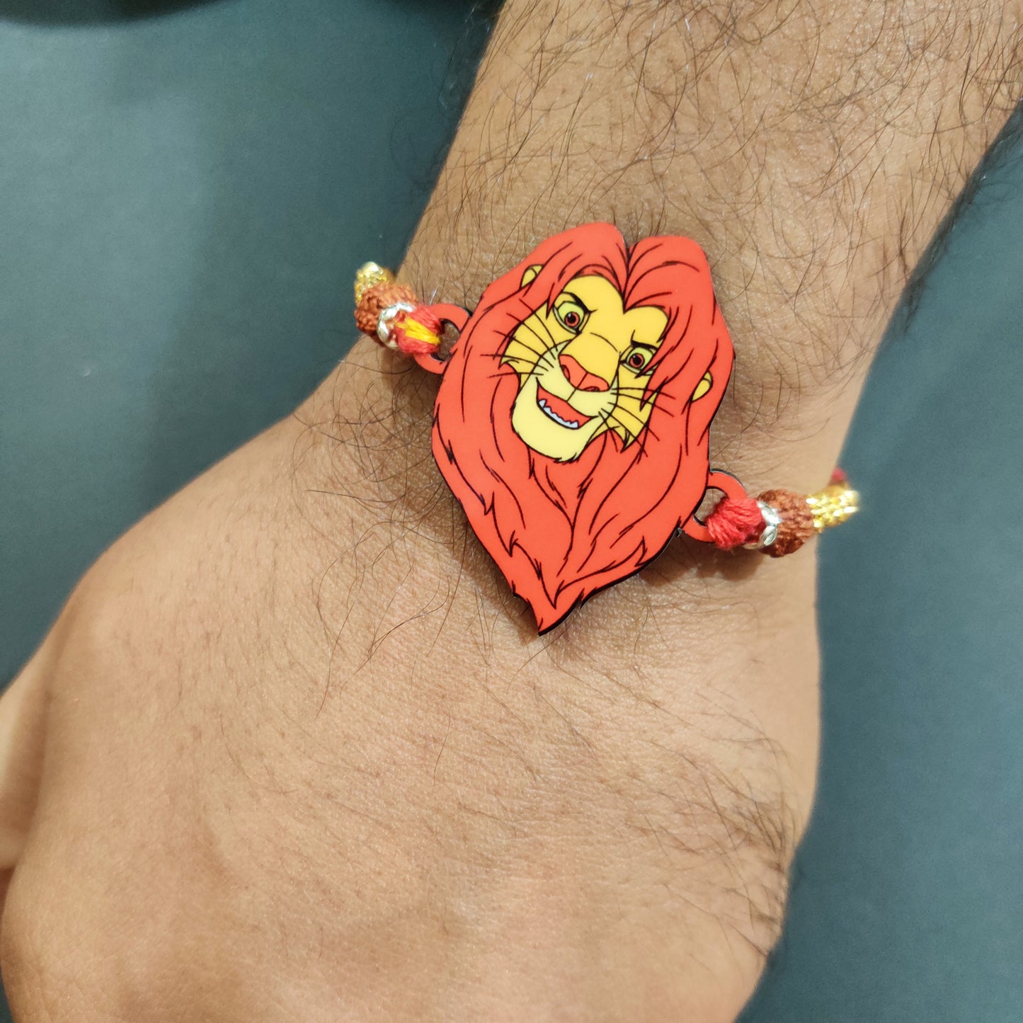 Indianvibez Mufasa Wooden Rakhi with Rudraksha, Lion King Rakhi for Brother, Shop India - Kids Rakhi - Swadesiicart