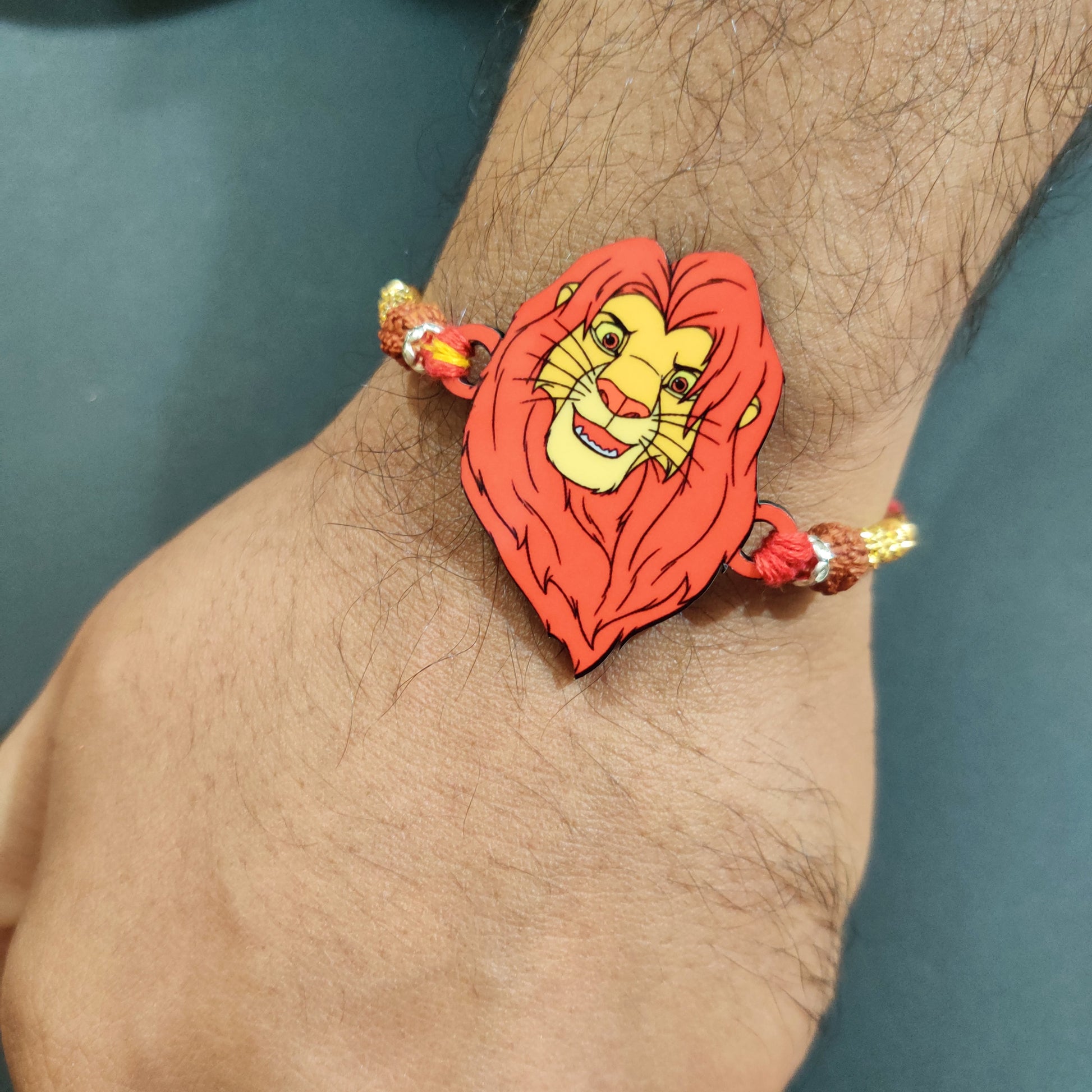 Indianvibez Mufasa Wooden Rakhi with Rudraksha, Lion King Rakhi for Brother, Shop India - Kids Rakhi - Swadesiicart