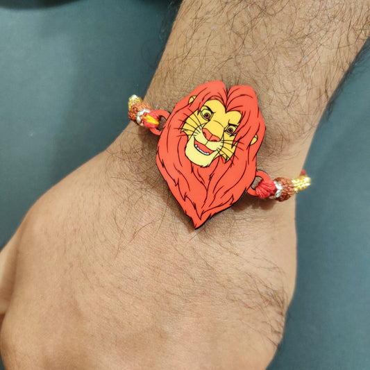 Indianvibez Mufasa Wooden Rakhi with Rudraksha, Lion King Rakhi for Brother, Shop India - Kids Rakhi - Swadesiicart