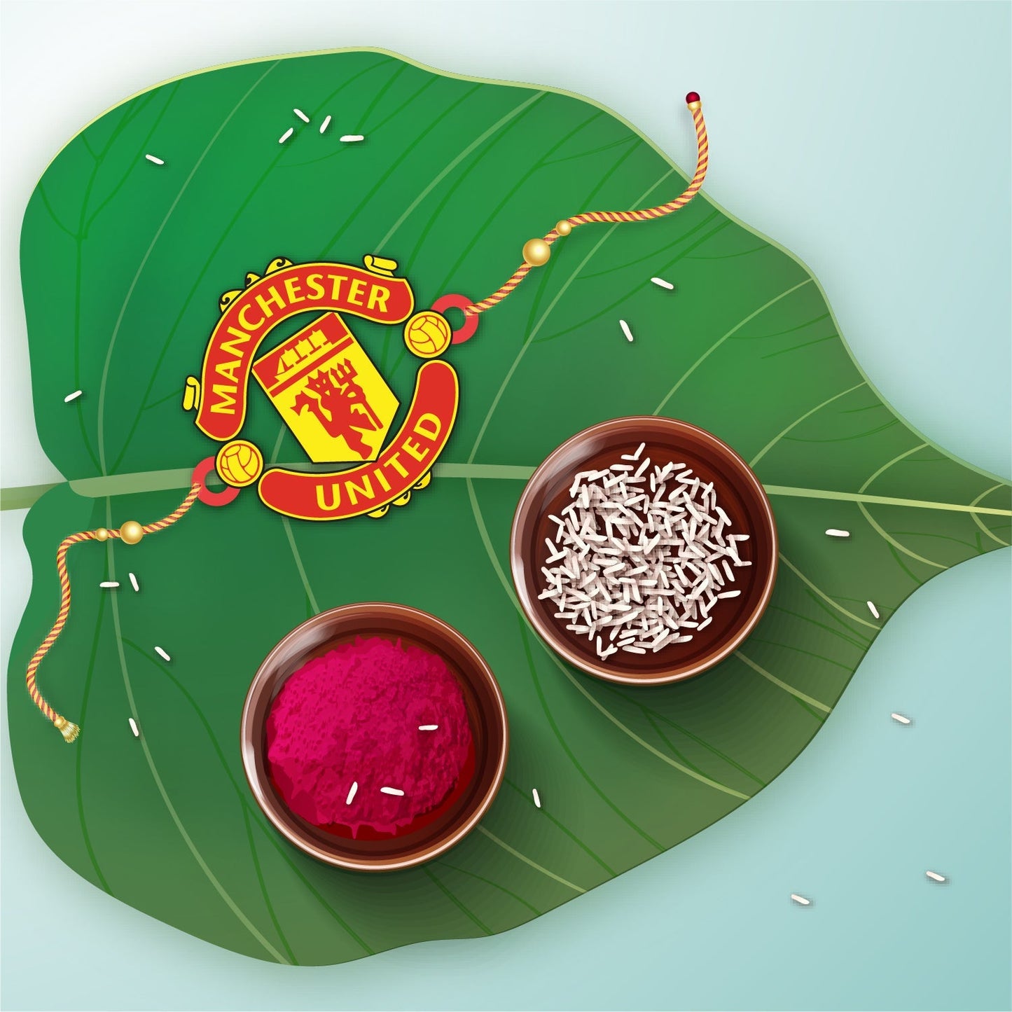 Indianvibez Manchester United Wooden Rakhi with Rudraksha, Football Rakhi for Bro, Shop India - Kids Rakhi - Swadesiicart