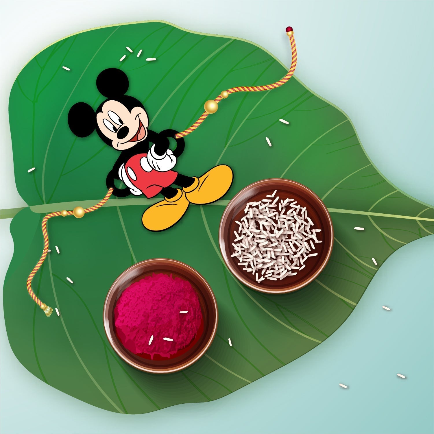 Indianvibez Mickey Wooden Rakhi with Rudraksha, Cartoon Rakhi for Brother, Shop India - Kids Rakhi - Swadesiicart