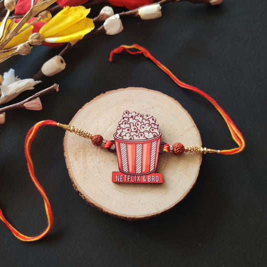 Indianvibez Netflix & Bro Wooden Rakhi with Rudraksha, Chill Bhai Rakhi, Shop India - Kids Rakhi - Swadesiicart