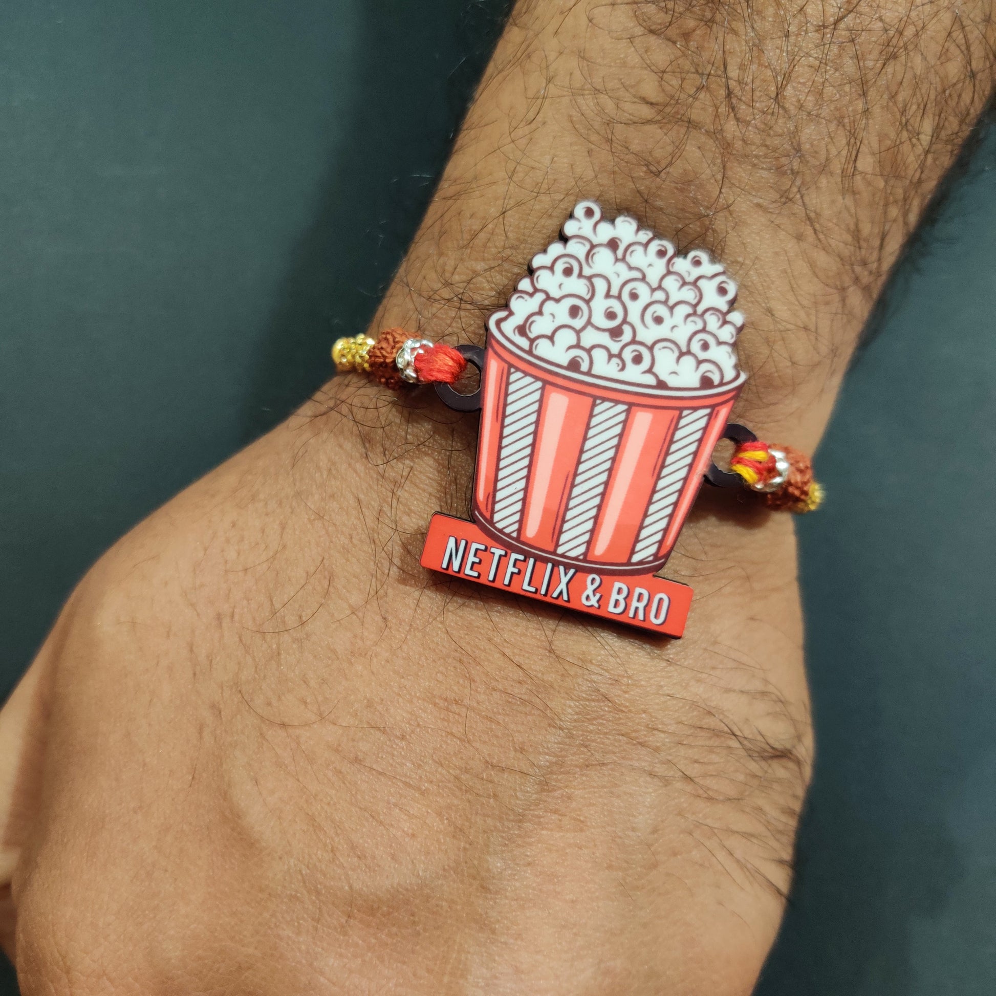 Indianvibez Netflix & Bro Wooden Rakhi with Rudraksha, Chill Bhai Rakhi, Shop India - Kids Rakhi - Swadesiicart