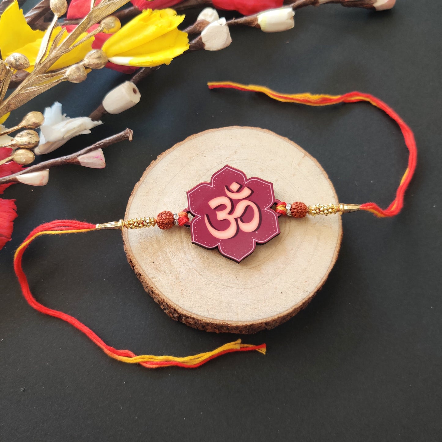 Indianvibez Om Wooden Rakhi with Rudraksha Thread, Rakhi for Brother - Kids Rakhi - Swadesiicart