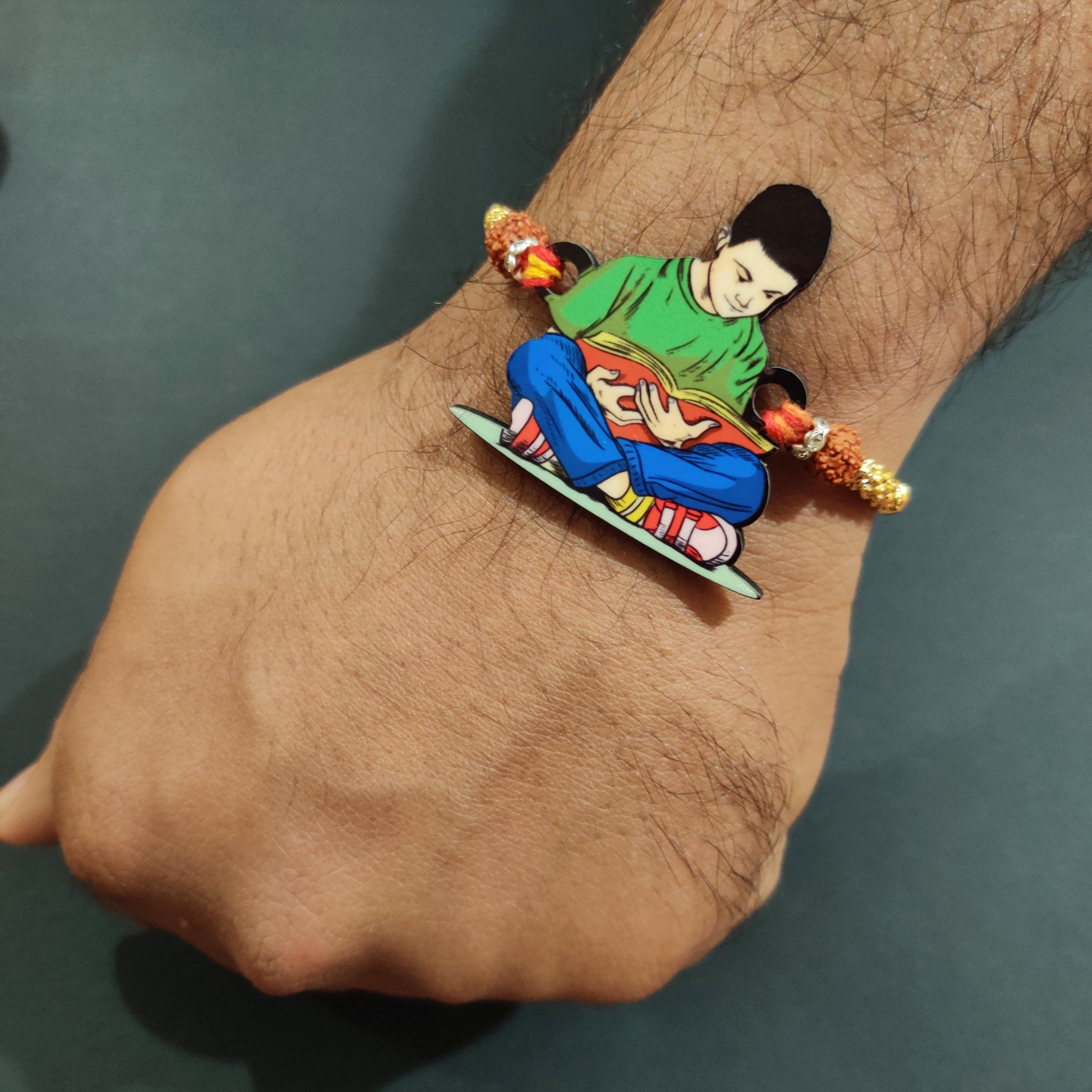 Indianvibez Padhaku Bhai Wooden Rakhi, Rudraksha Rakhi for Brother - Kids Rakhi - Swadesiicart