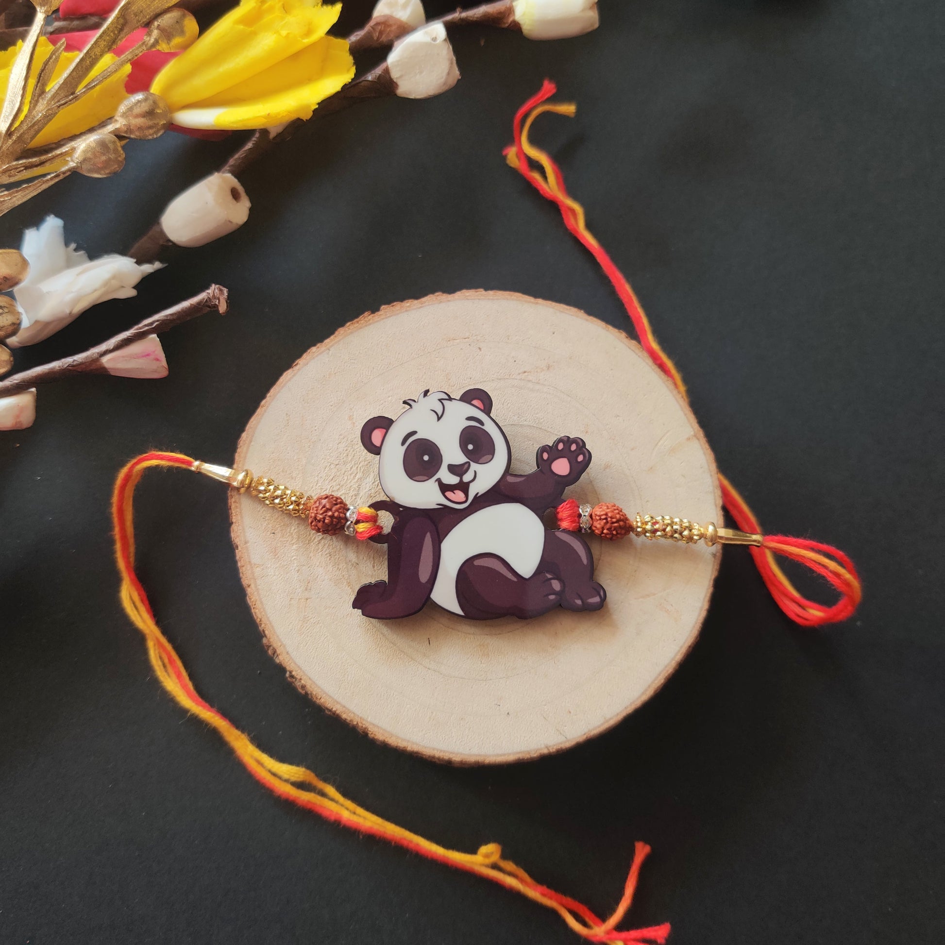 Indianvibez Panda Wooden Rakhi with Rudraksha, Cute Animal Rakhi for Brother, Shop India - Kids Rakhi - Swadesiicart