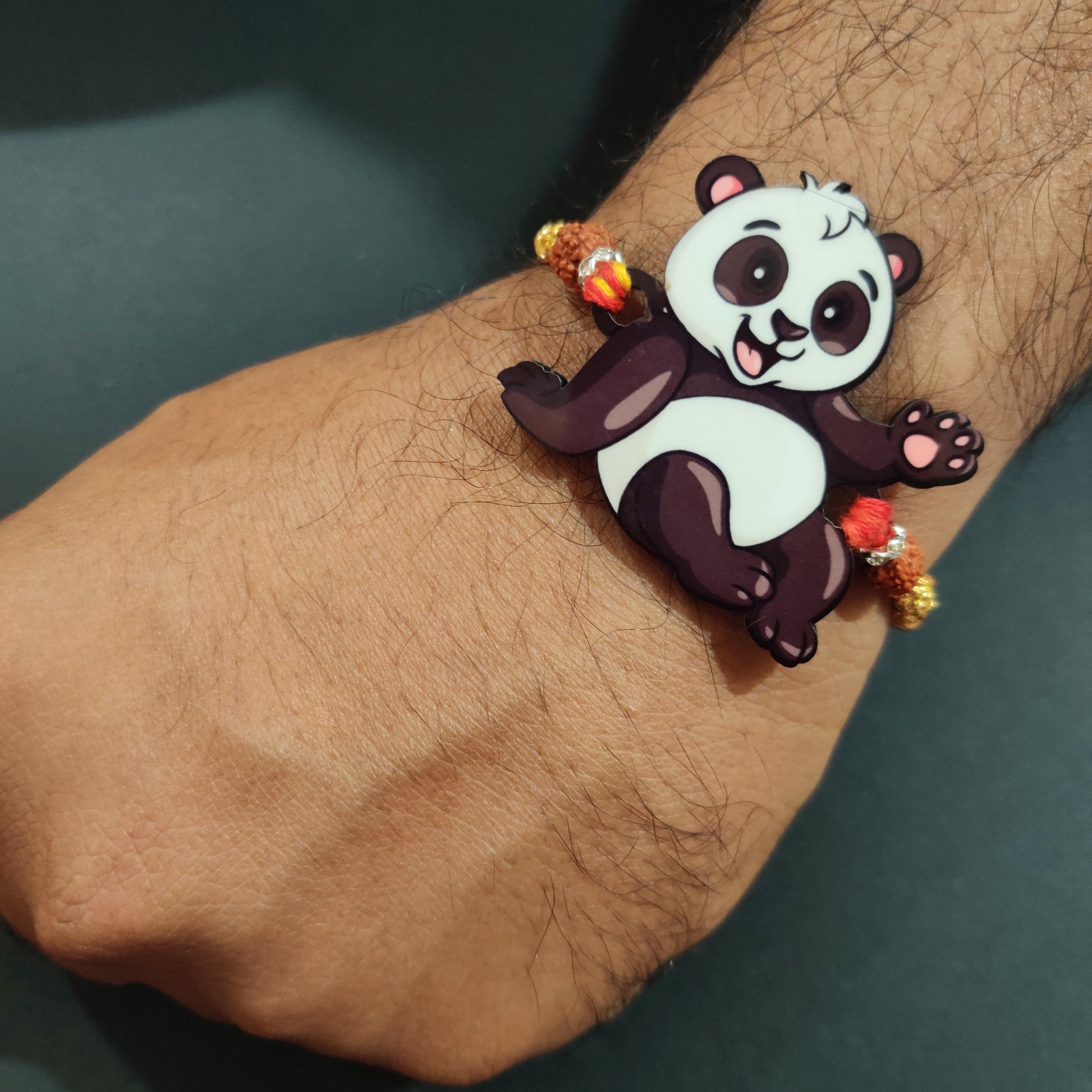 Indianvibez Panda Wooden Rakhi with Rudraksha, Cute Animal Rakhi for Brother, Shop India - Kids Rakhi - Swadesiicart