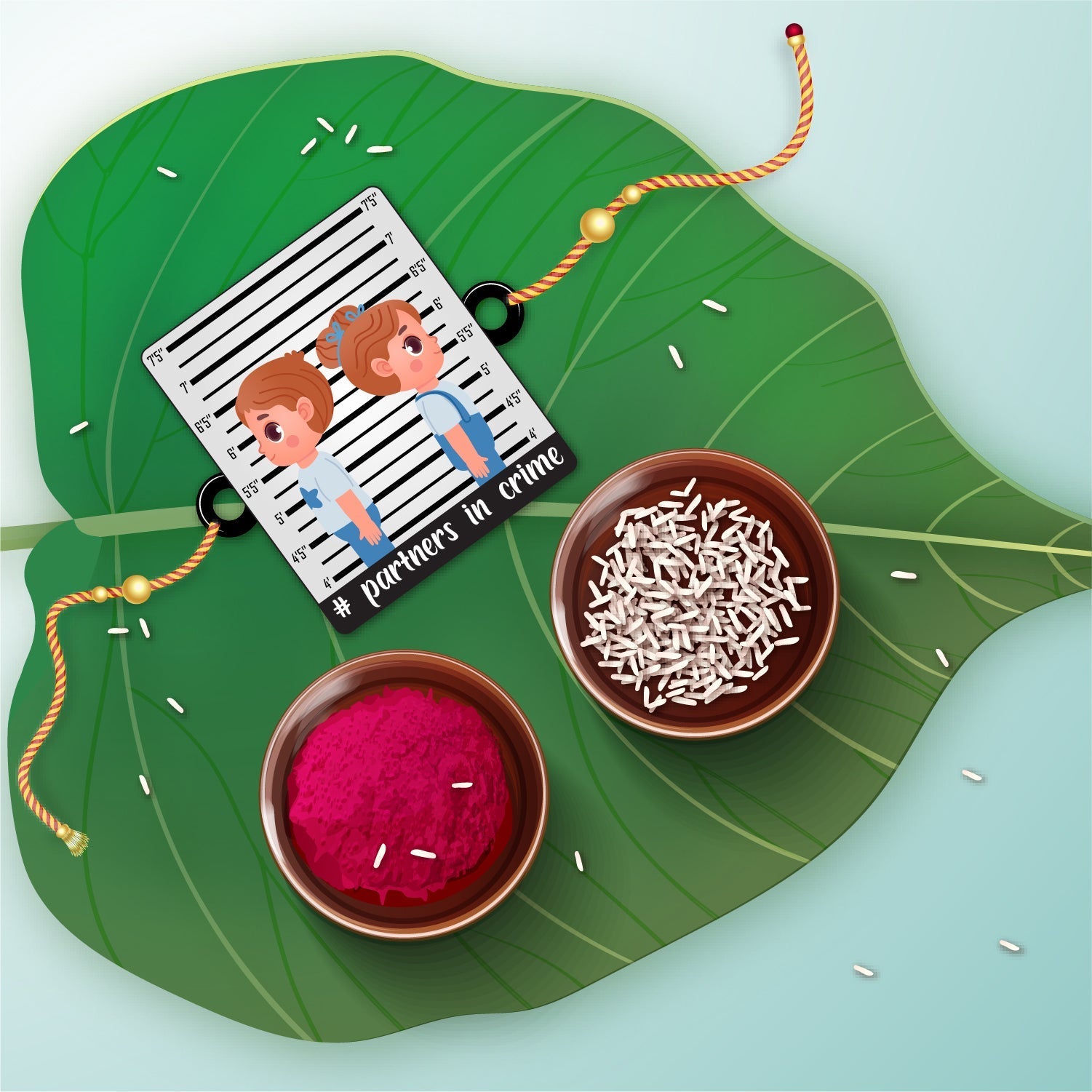 Indianvibez Partners in Crime Rakhi Wooden Rakhi for brother with Rudraksha Thread - Kids Rakhi - Swadesiicart