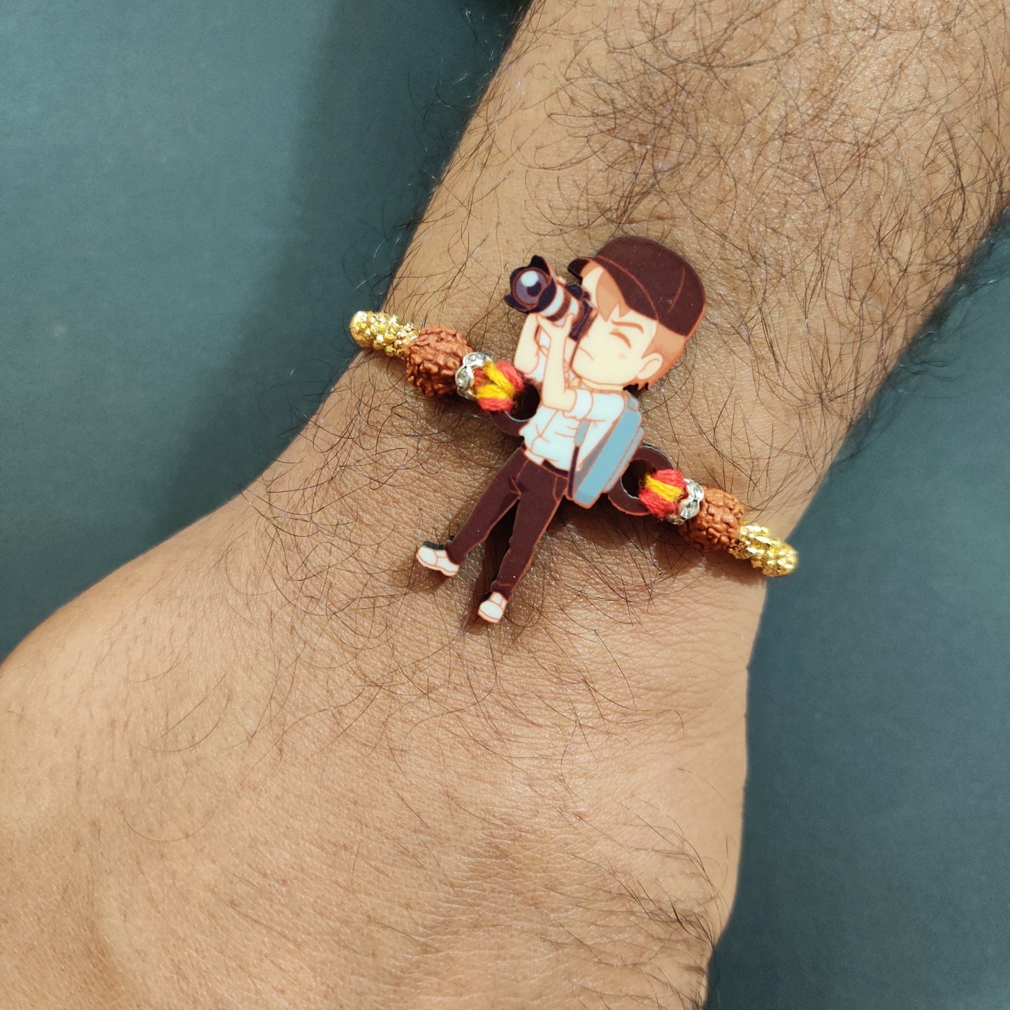 Indianvibez Photographer Bhai Wooden Rakhi with Rudraksha, Hobby Rakhi for Brother, Shop India - Kids Rakhi - Swadesiicart