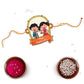 Indianvibez Happy Rakshabandhan Wooden Rakhi with Rudraksha, Traditional Rakhi for Brother, Shop India - Kids Rakhi - Swadesiicart