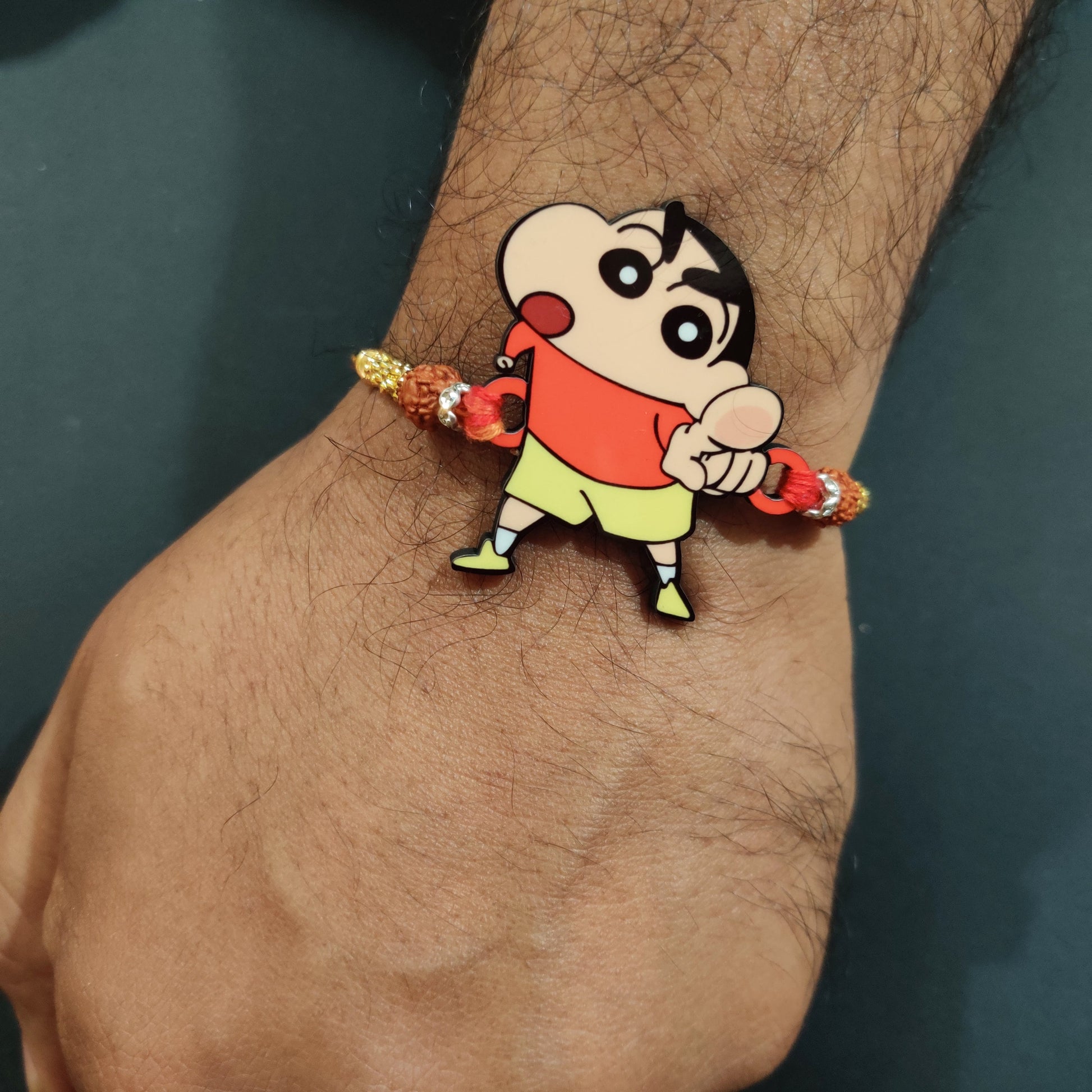Indianvibez Shinchan Wooden Rakhi with Rudraksha, Funny Rakhi for Brother, Shop India - Kids Rakhi - Swadesiicart