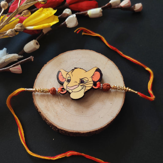 Indianvibez Simba Wooden Rakhi with Rudraksha, Lion King Rakhi for Bro, Shop India - Kids Rakhi - Swadesiicart