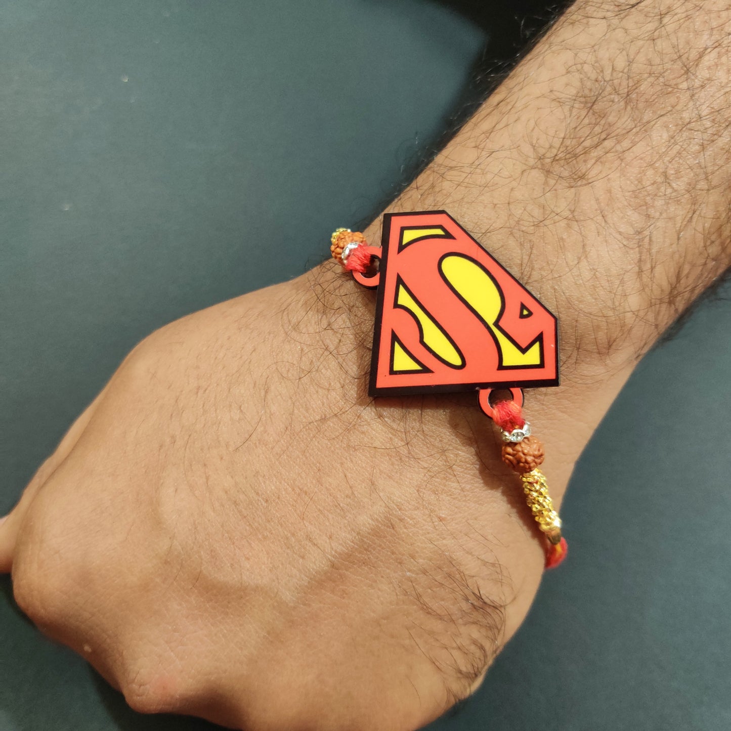 Indianvibez Superman Wooden Rakhi with Rudraksha, Superhero Rakhi for Brother, Shop India - Kids Rakhi - Swadesiicart