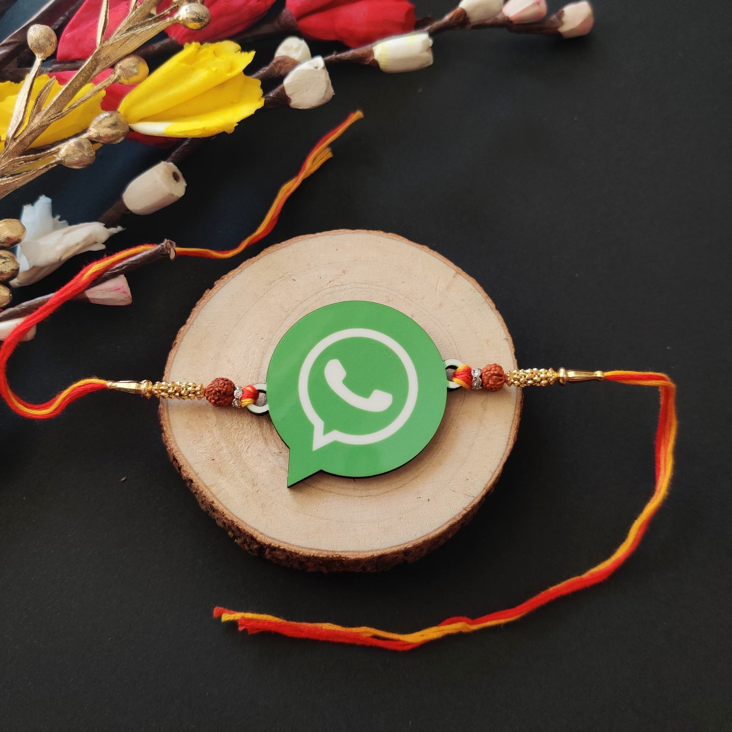 Indianvibez Whatsapp Chat Wala Bhai Wooden Rakhi with Rudraksha, Trendy Rakhi for Bro, Shop India - Kids Rakhi - Swadesiicart